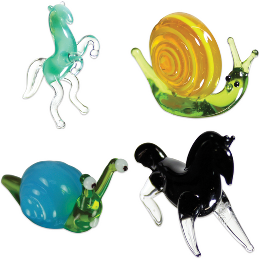 LookingGlass Collectible 4 Piece Animals Set #19 (#35019), 1in. Miniature Handblown Glass Figurine Set
