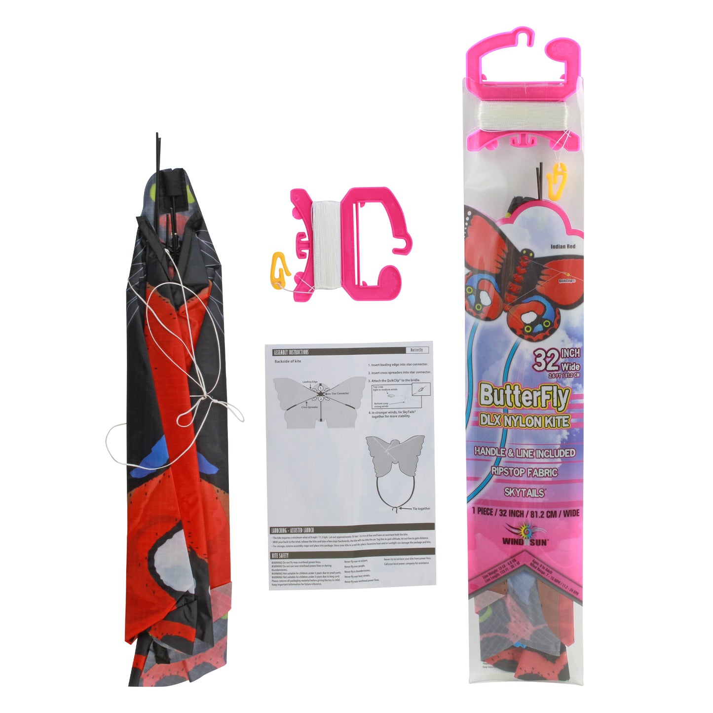 windnsun butterfly indian red nylon kite package