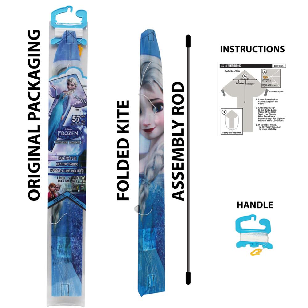 WindNSun BreezyFliers 57 Frozen Elsa + X Kites SkyFlier 50 Frozen Nylon Kite Bundle packaging and contents