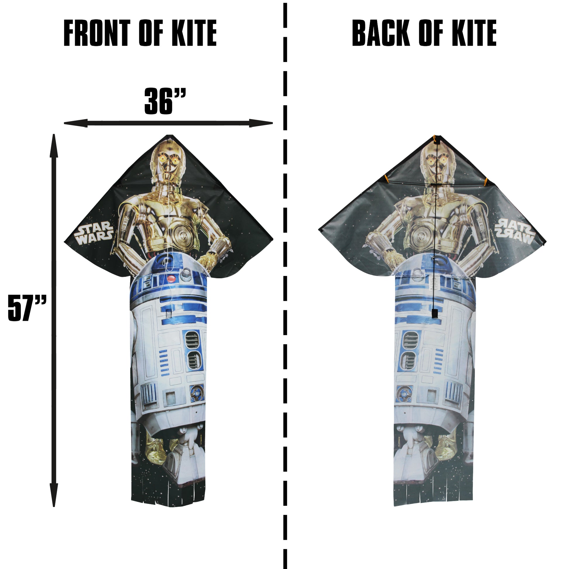 WindNSun Breezy Fliers 57 Star Wars Droids Nylon C3PO & R2D2 Kite dimensions
