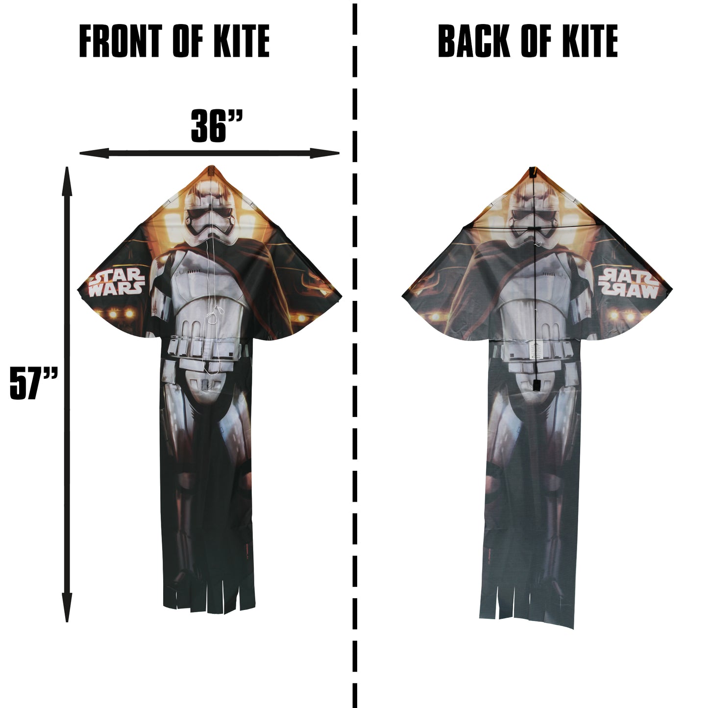 WindNSun Breezy Fliers 57 Star Wars Phasma Nylon Kite 57 Inches Tall dimensions
