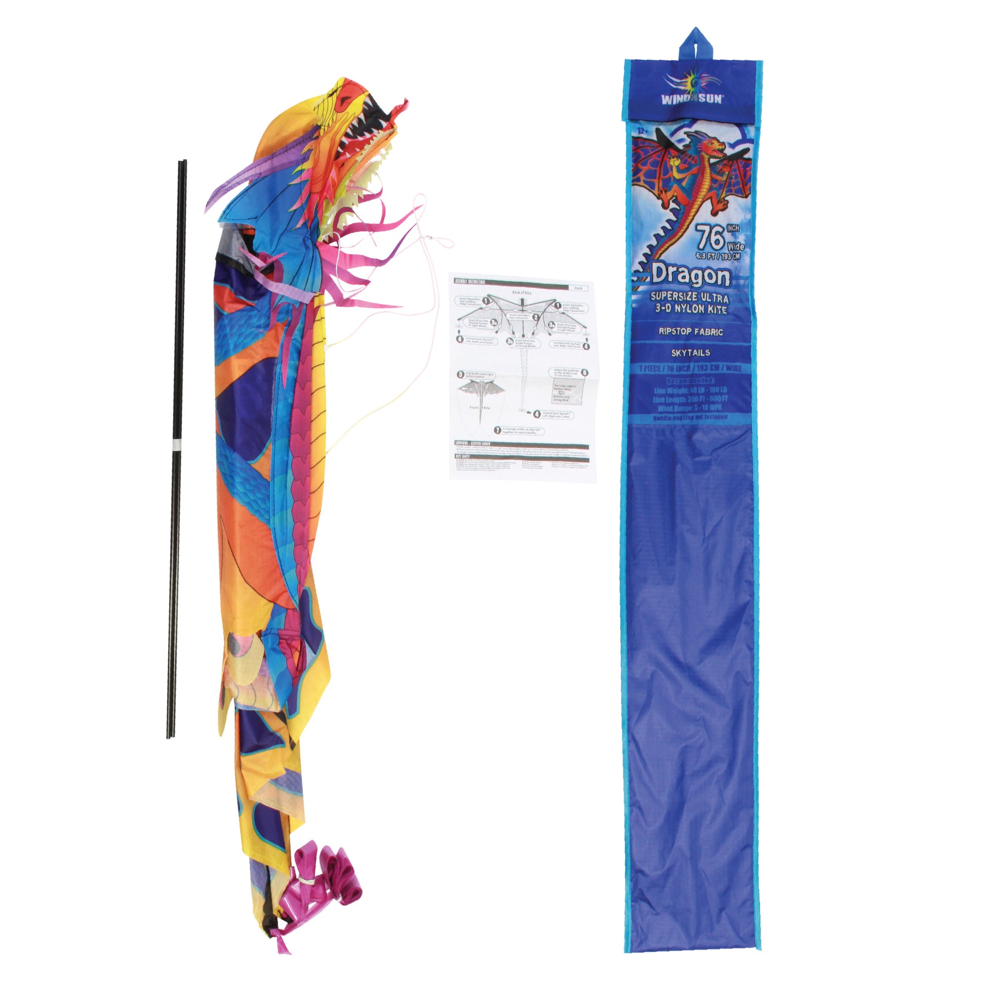 WindNSun SuperSize Ultra 3D Dragon Ripstop Nylon Dragon Kite  Product Packaging