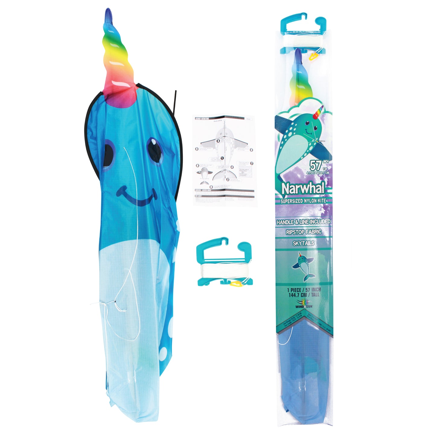 WindNSun SuperSize 2-D Narwhal Ripstop Nylon Figure Kite Product Packaging
