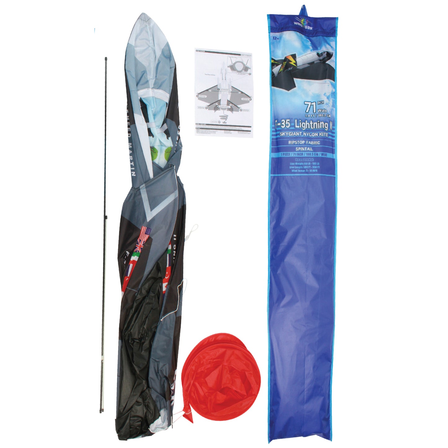 WindNSun SkyGiant F-35 Lightning II Ripstop Nylon Jet Kite, 70 Inches Wide