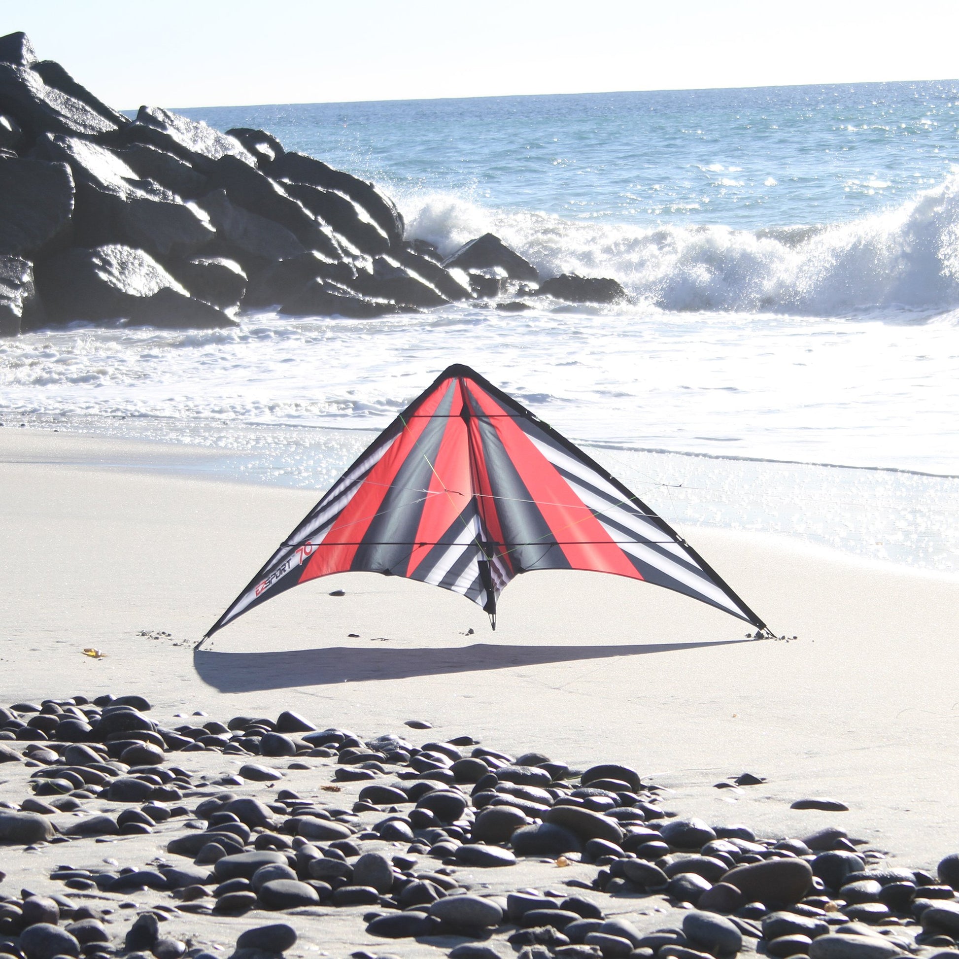 WindNSun EZ Sport 70 Dual Control Sport Kite Red Stripe Nylon Kite photo of product in use