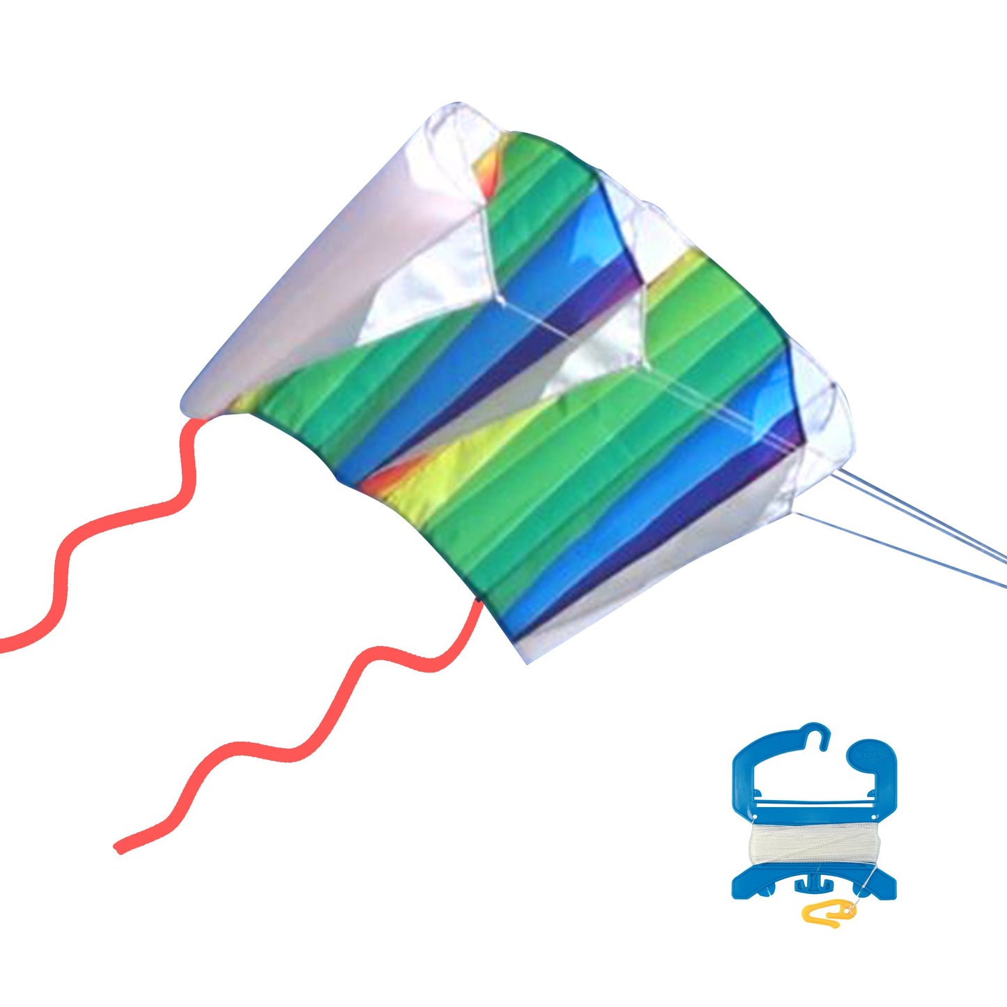 X Kites SkyFoil Rainbow + Pocket Kite Abstract Parafoil Kite Bundle - No Assembly Required packaging and contents
