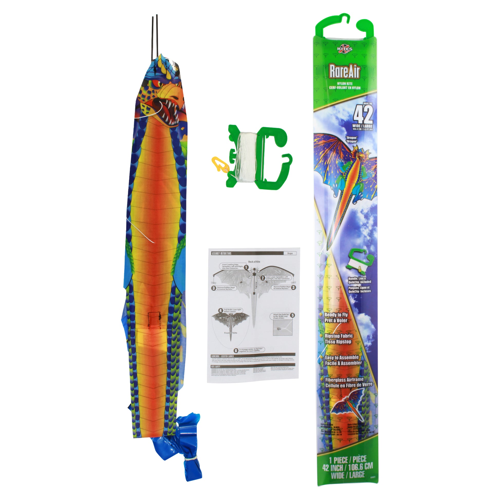 X Kites Rare Air Dragon Nylon Kite packaging and contents