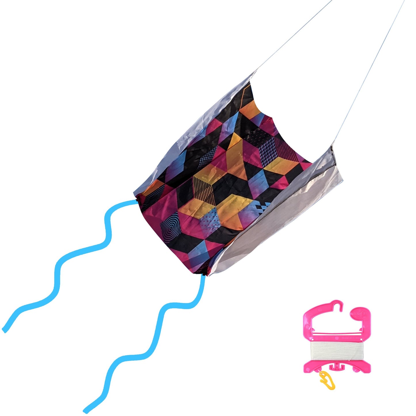 X Kites SkyFoil ZigZag + Pocket Kite Isometric Parafoil Kite Bundle - No Assembly Required photo showing handle