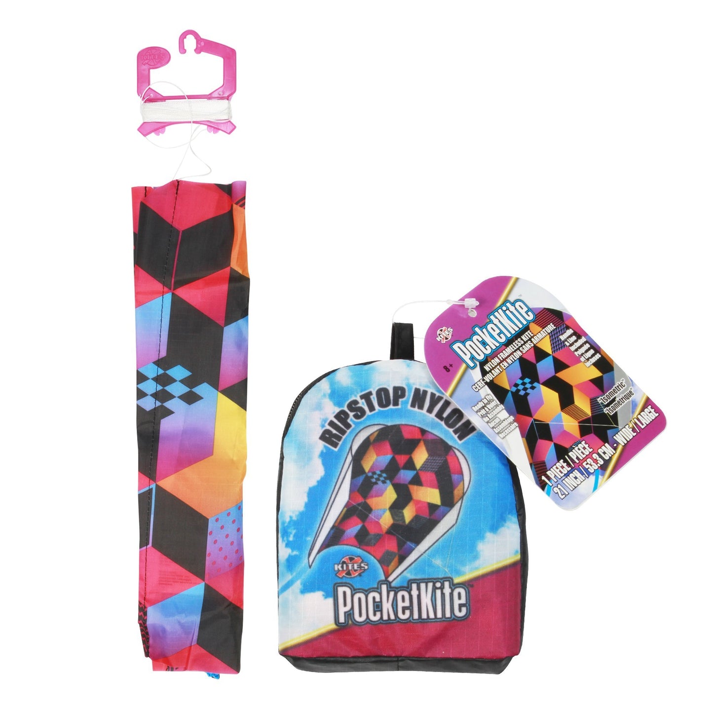 X Kites SkyFoil ZigZag + Pocket Kite Isometric Parafoil Kite Bundle - No Assembly Required packaging and contents