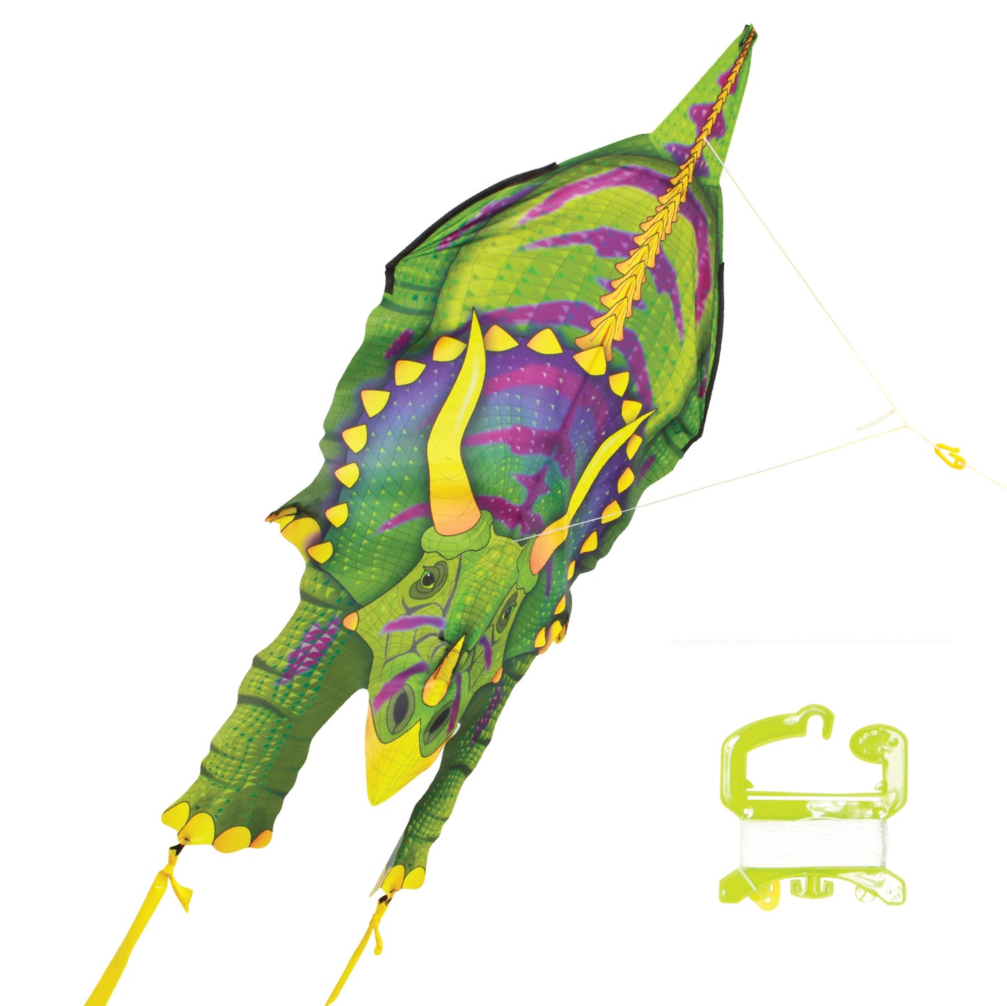 X Kites DinoKite Triceratops Nylon Dinosaur Kite shown with handle