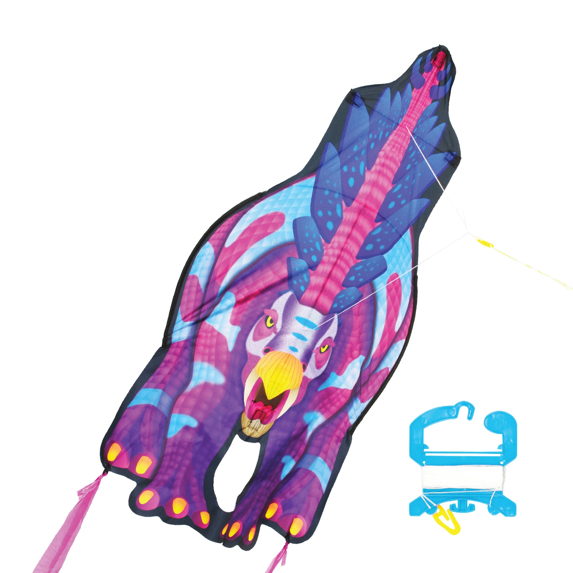 X Kites DinoKite Stegasaurus Nylon Dinosaur Kite  shown with handle
