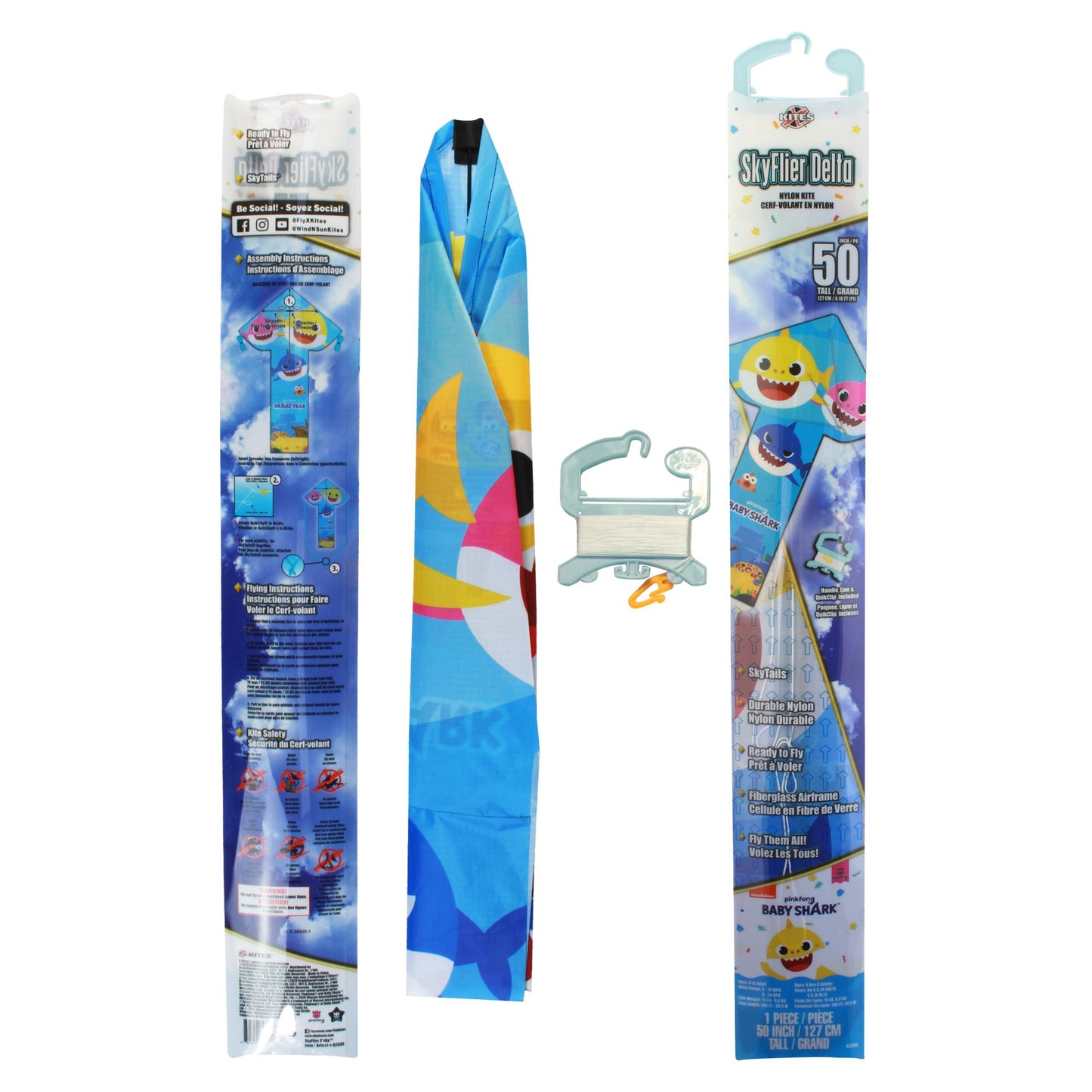 X Kites Skyflier 50 Baby Shark Nylon Kite packaging and contents