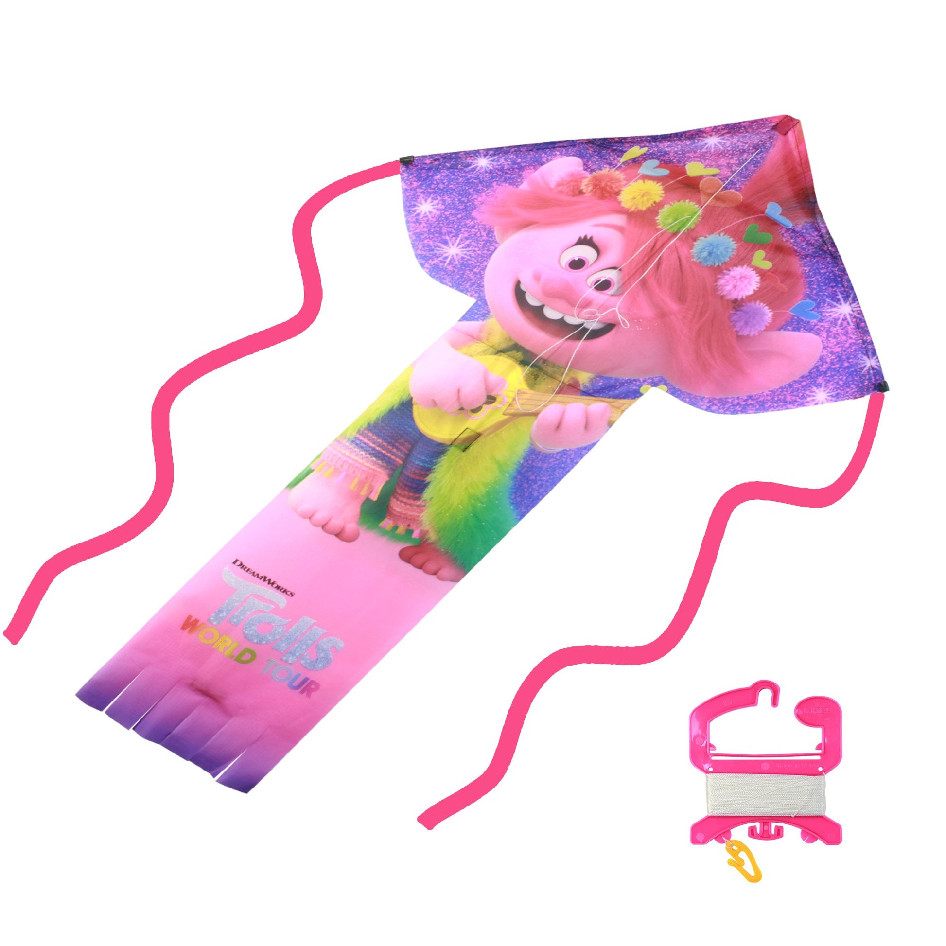 X Kites Skyflier 50 Trolls Poppy Nylon Kite photo showing handle