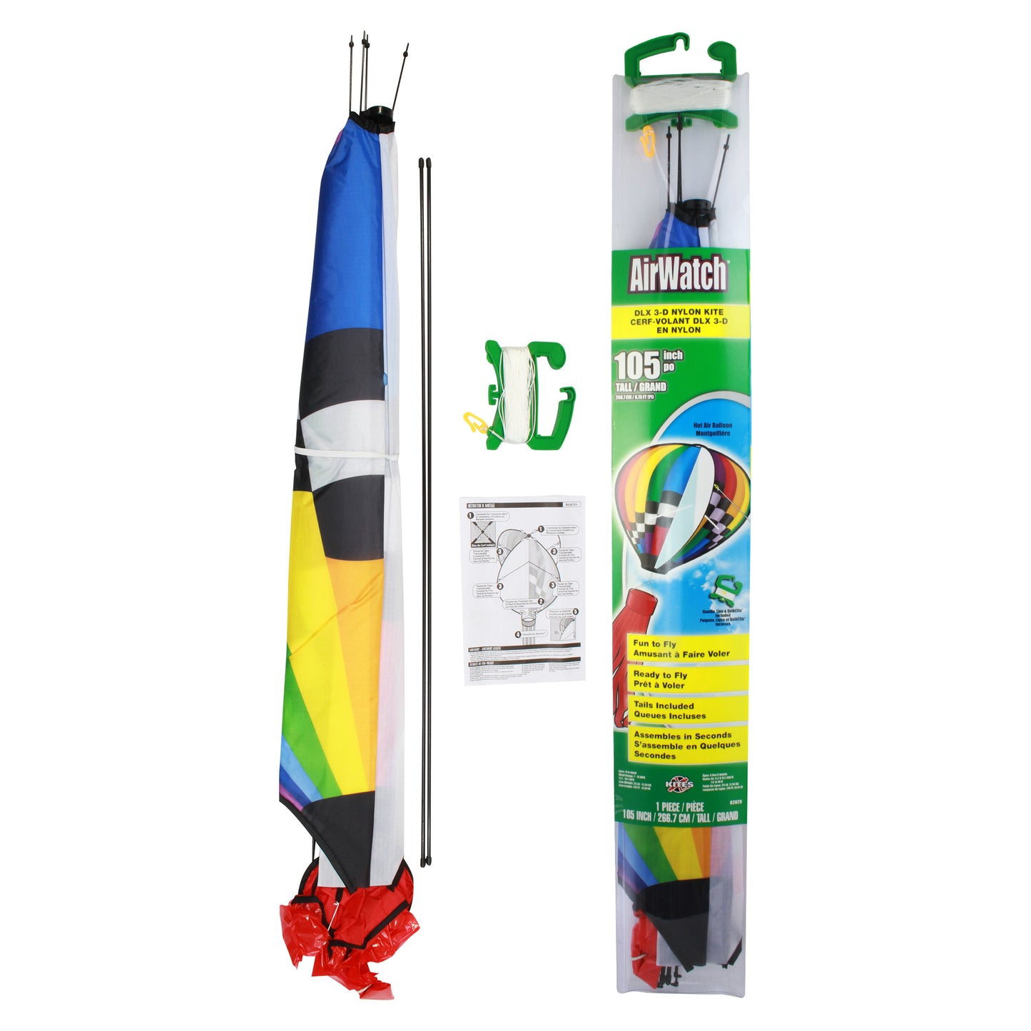 X Kites Air Watch Hot Air Balloon DLX 3D Nylon Kite packaging and contents