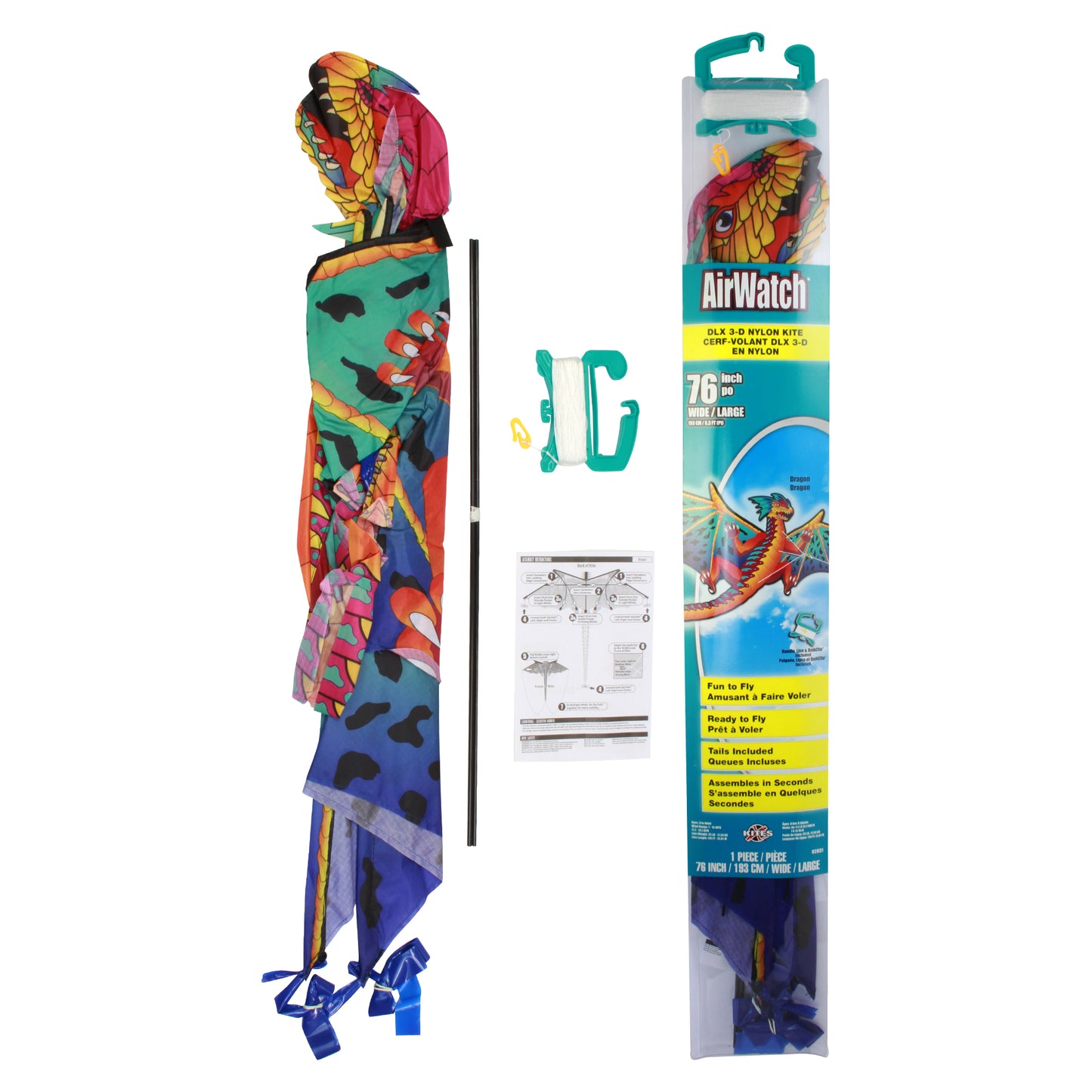 X Kites Air Watch Dragon DLX 3D Nylon Kite packaging and contents