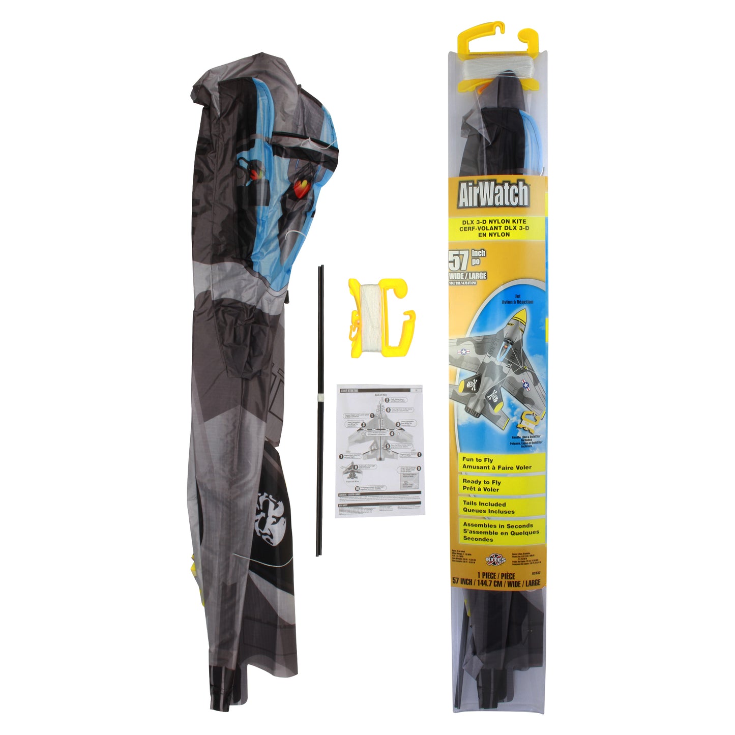 X Kites Air Watch Jet DLX 3D Nylon Kite packaging and contents
