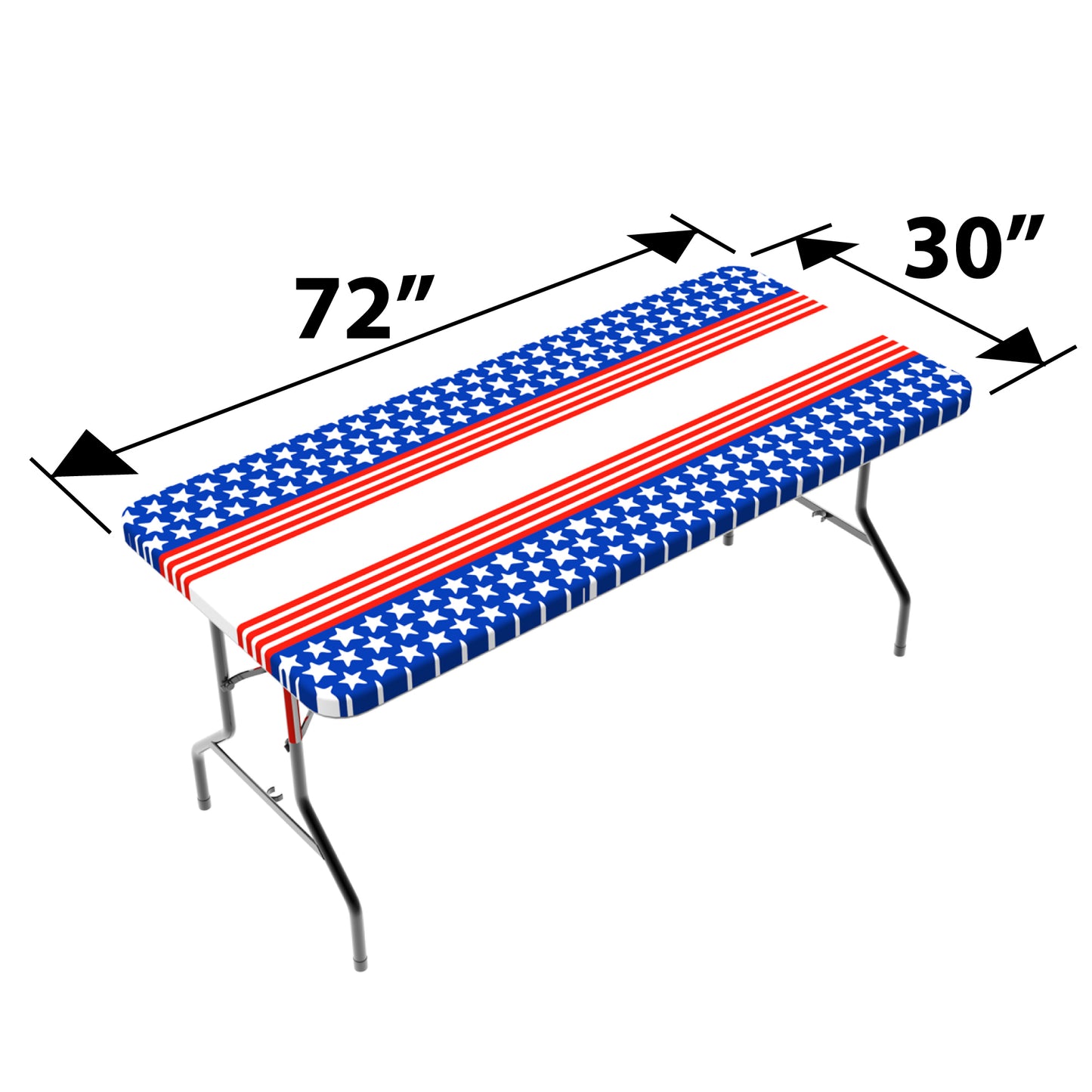TableCloth PLUS 72" Stars & Stripes Fitted Polyester Tablecloth for 6' Folding Tables dimensions