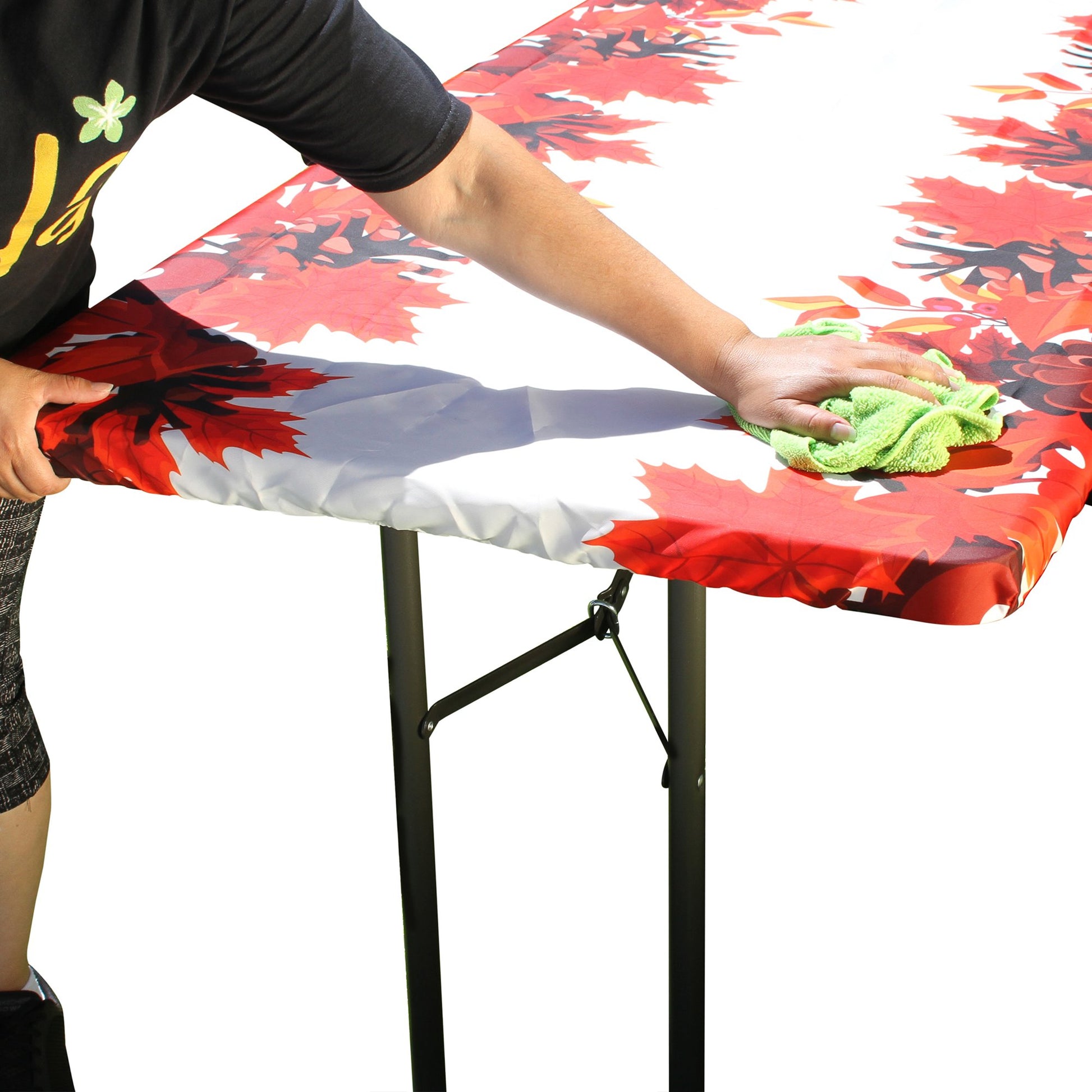 TableCloth PLUS 72" Fall Fitted Polyester Tablecloth for 6' Folding Tables can be wiped clean with a cloth