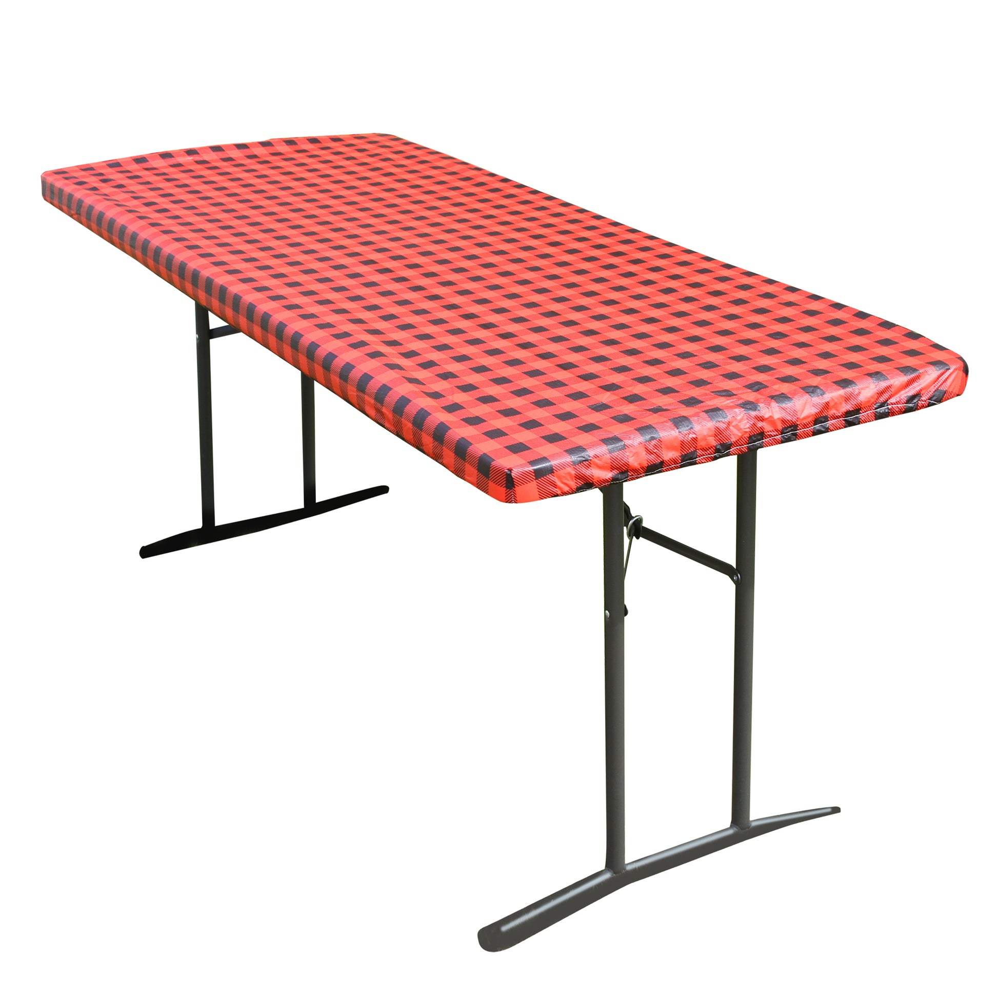 TableCloth PLUS 72" Checkerboard Black and Red Fitted PEVA Vinyl Tablecloth for 6' Folding Tables is easy to clean, water proof, easy to install, and has an elastic rim