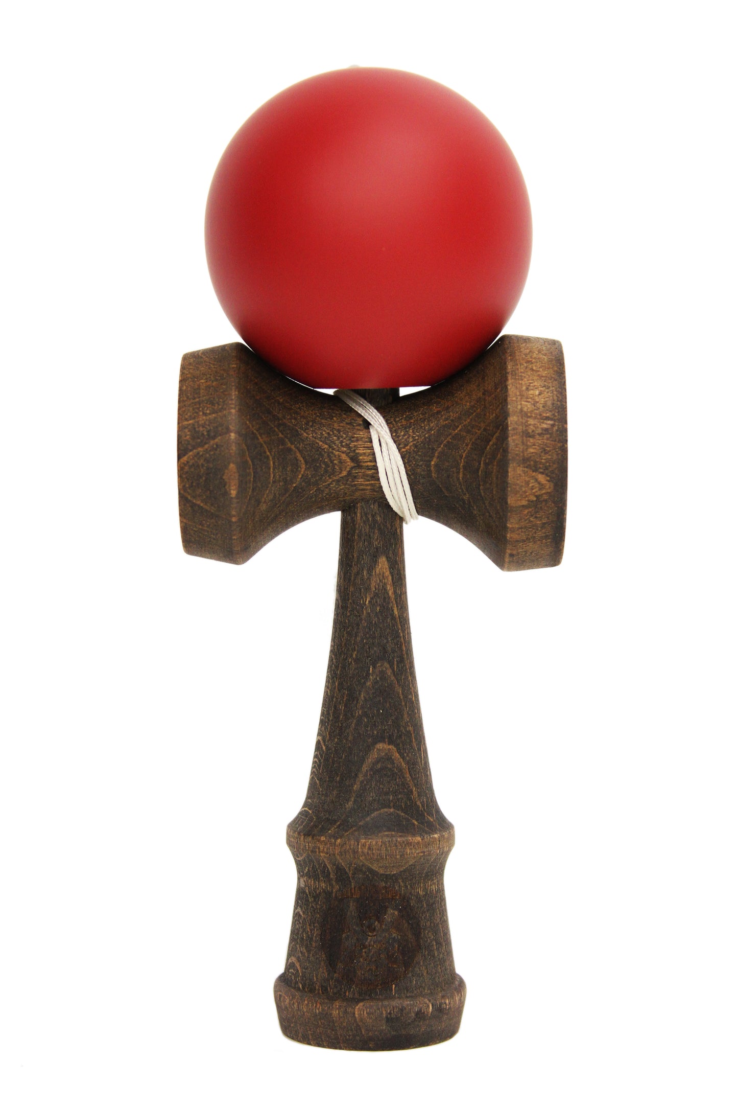A dark finished Bushido Kendama with matte Spartan red ball