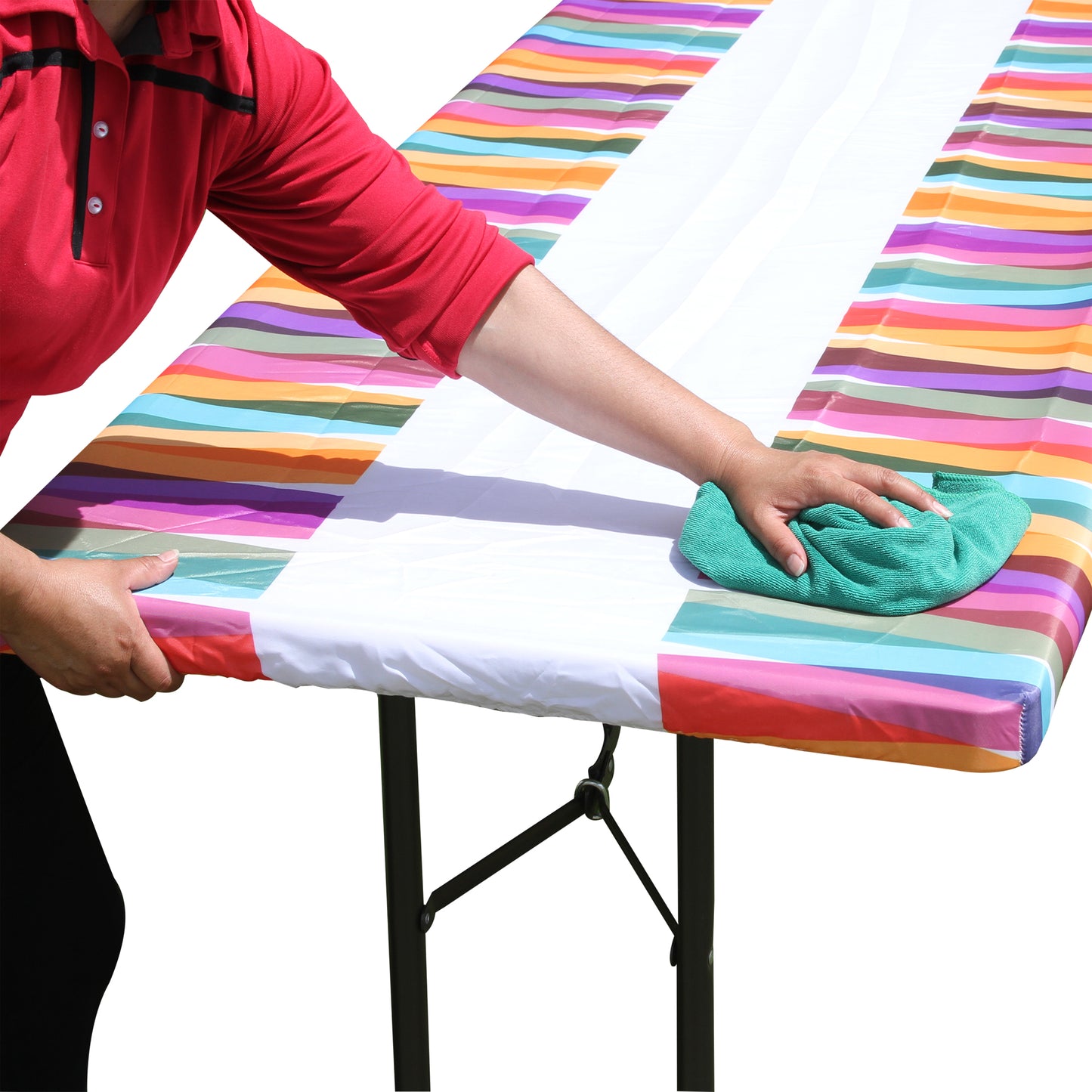 TableCloth PLUS 72" Laces Fitted Polyester Tablecloth for 6' Folding Tables is easy to clean, water proof, easy to install, and has an elastic rim
