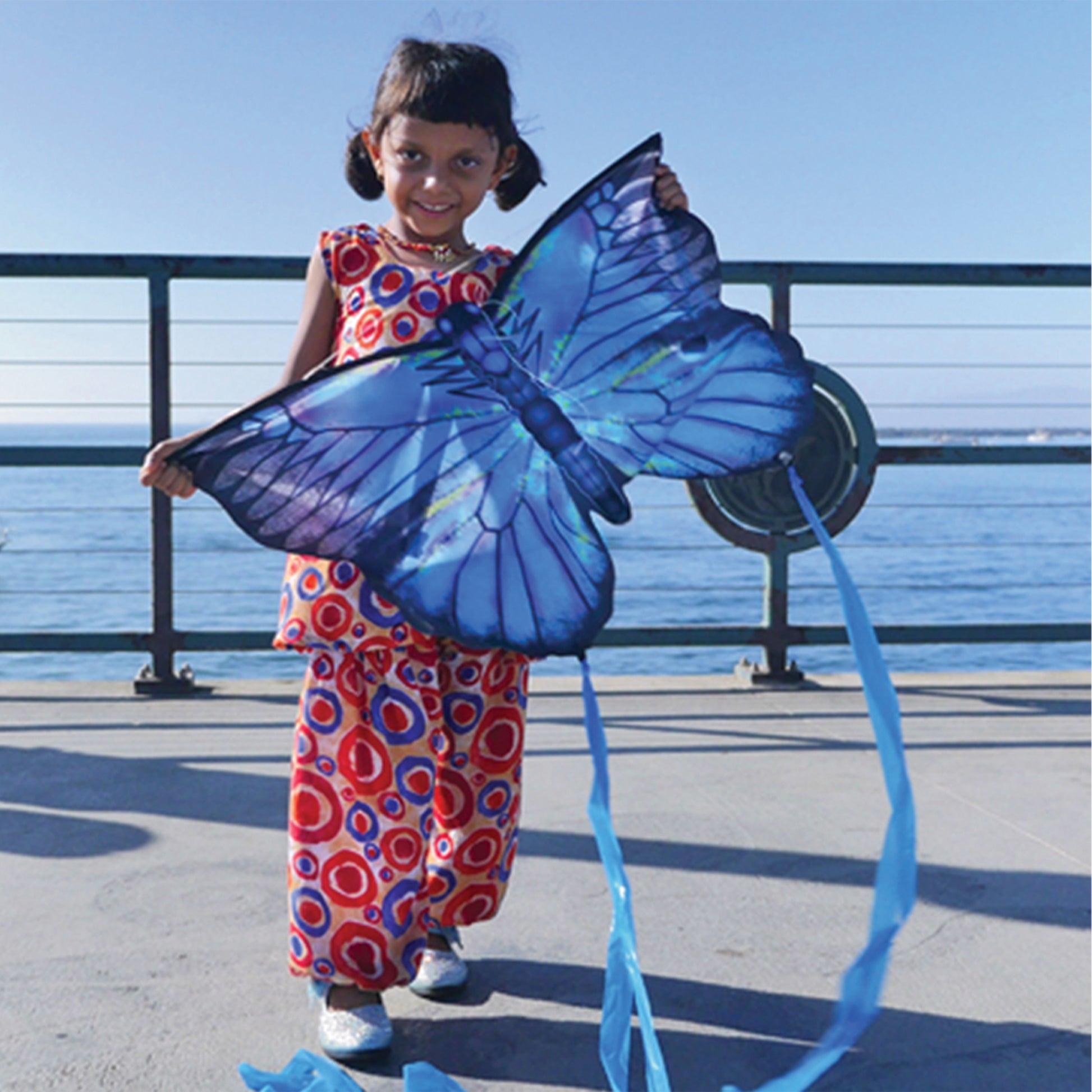 girl holding butterfly kite 