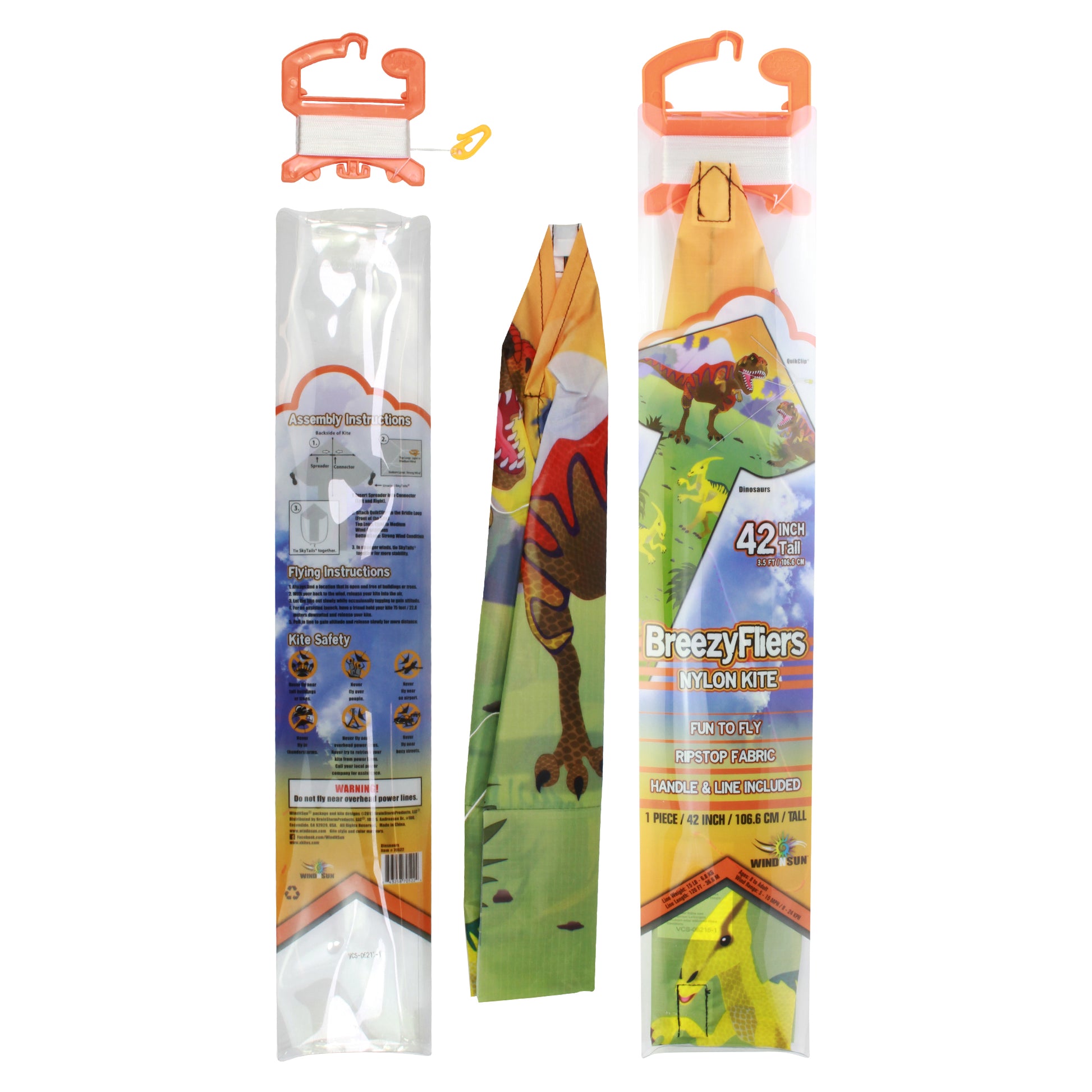 windnsun breezyfliers dinosaurs nylon kite package