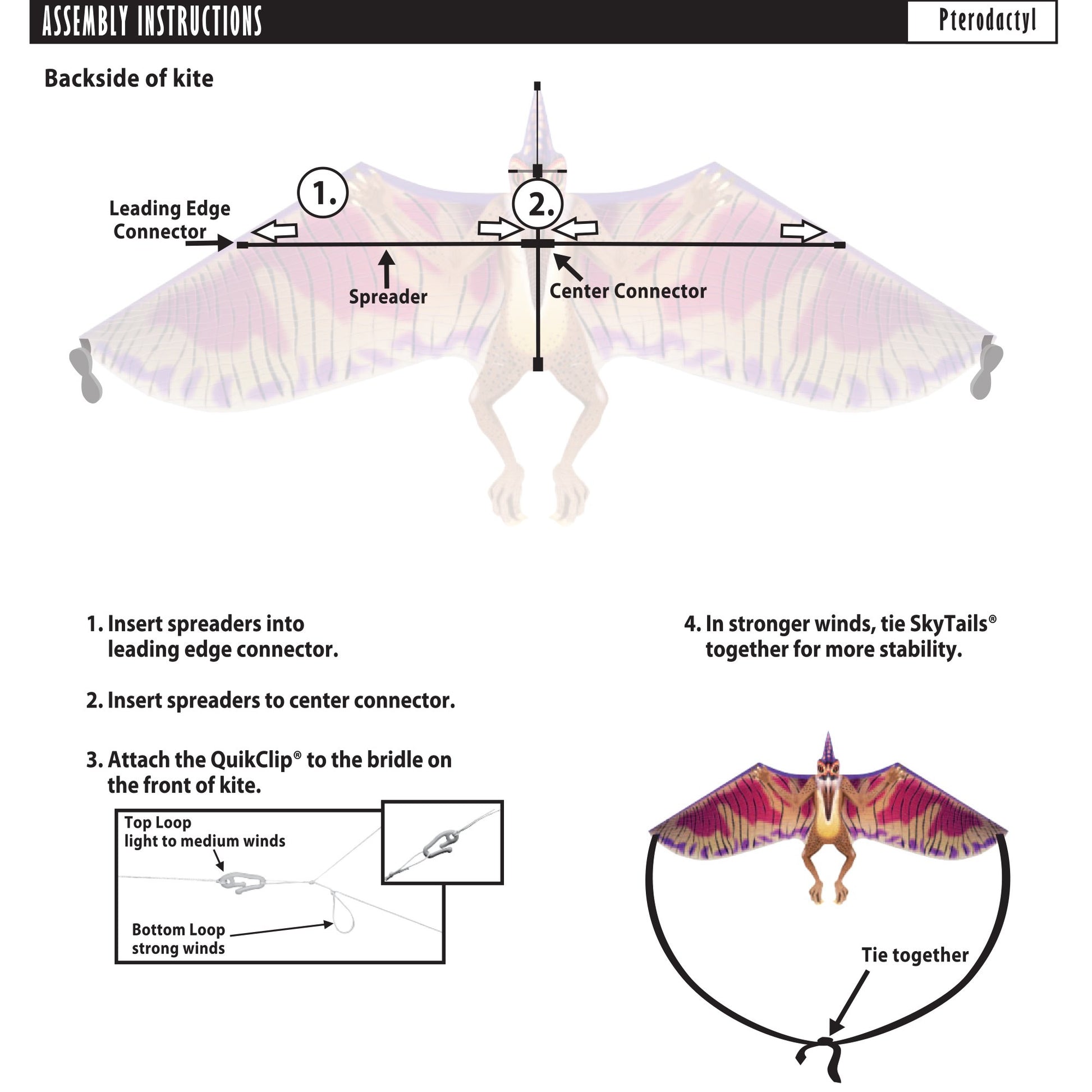 windnsun dinosoars pterodactyl nylon kite assembly instructions