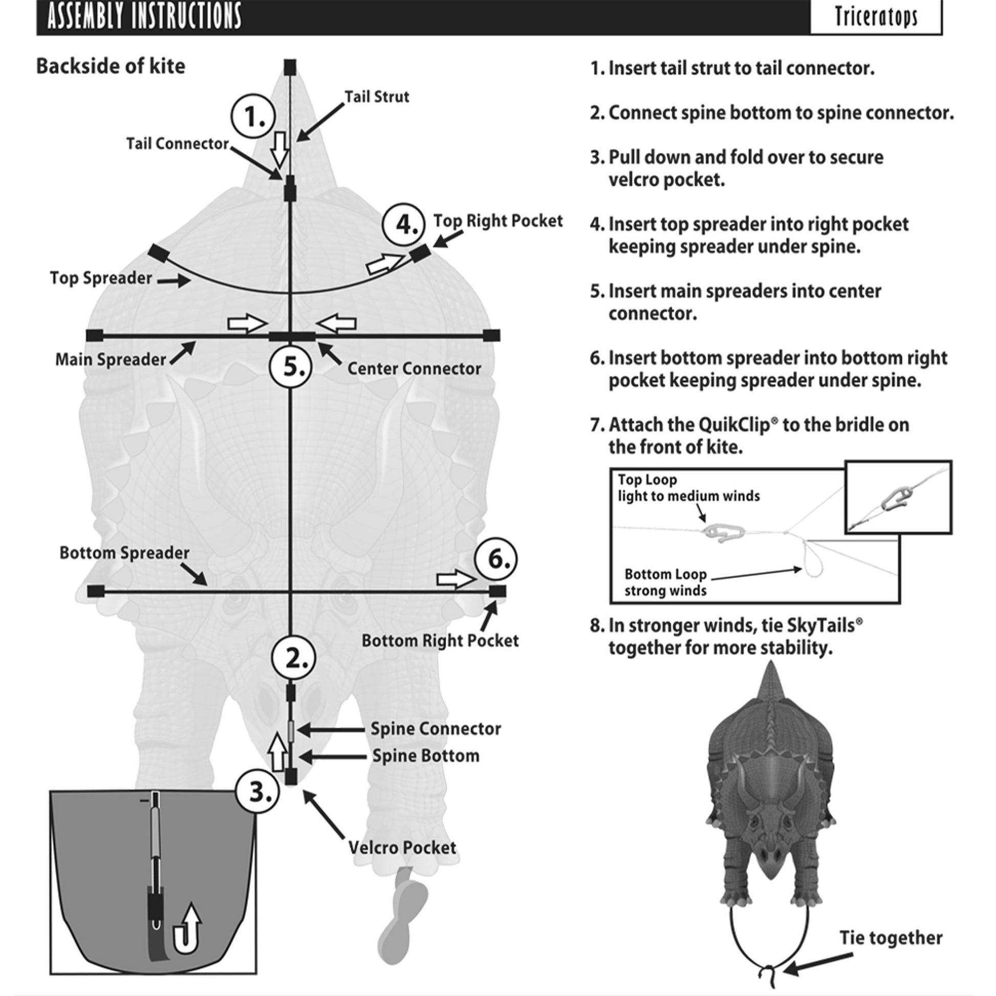 windnsun dinosoars triceratops nylon kite assembly instructions