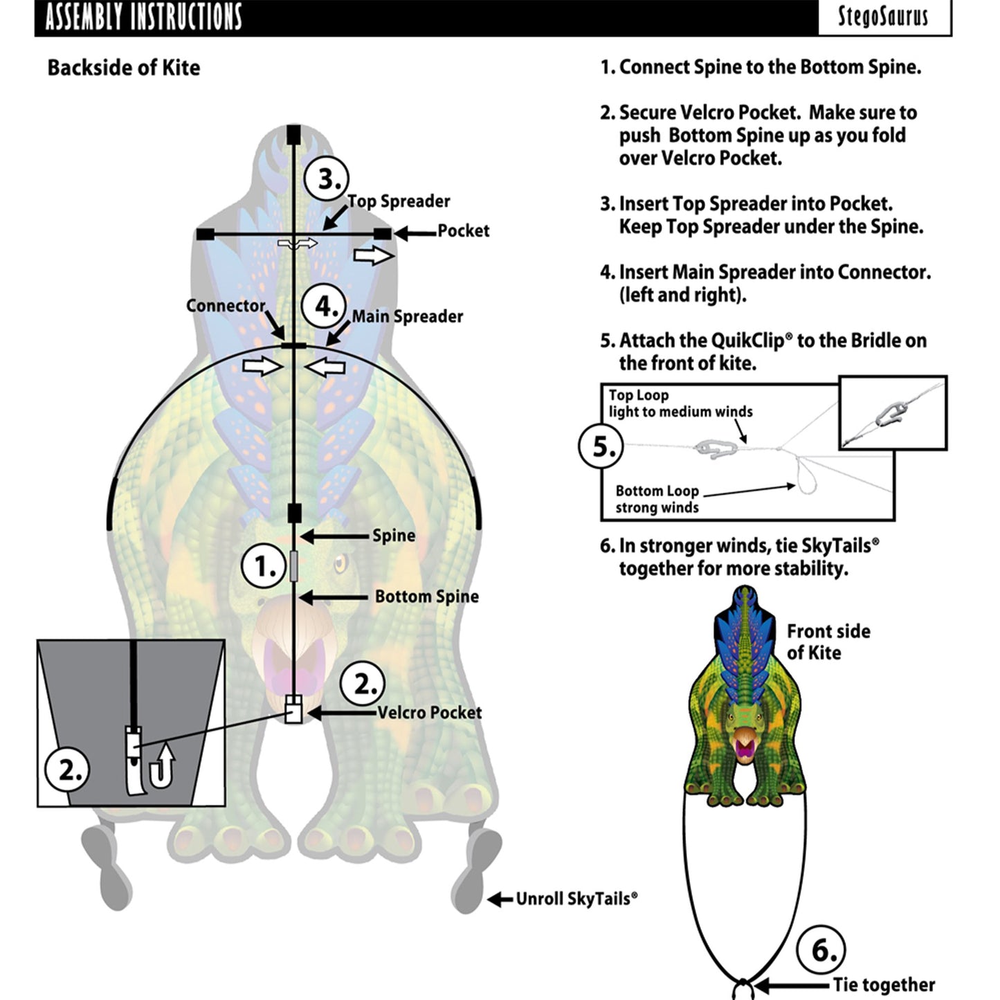 windnsun dinosoars stegosaurus nylon kite assembly instructions