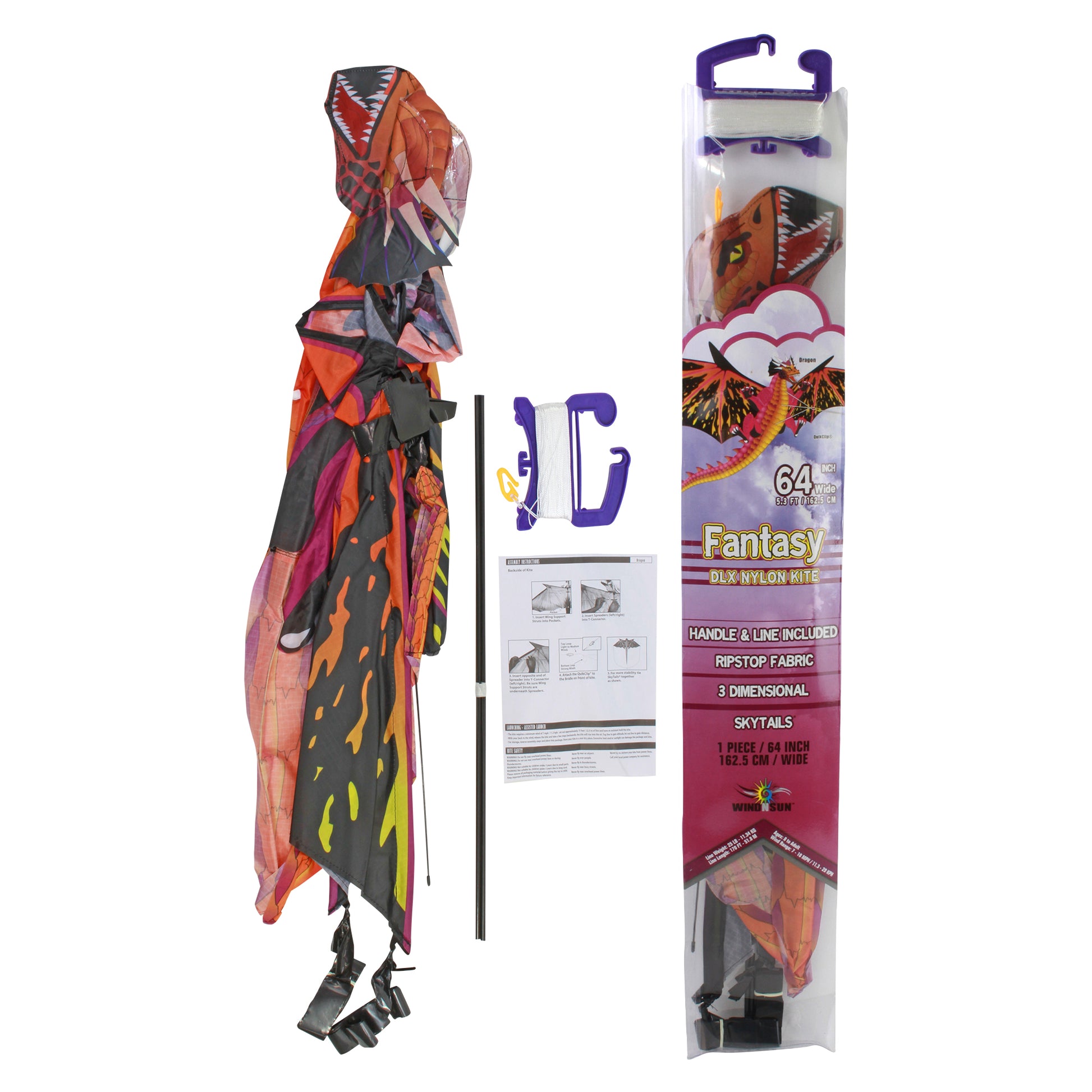 windnsun fantasyfliers 3d dragon nylon kite package