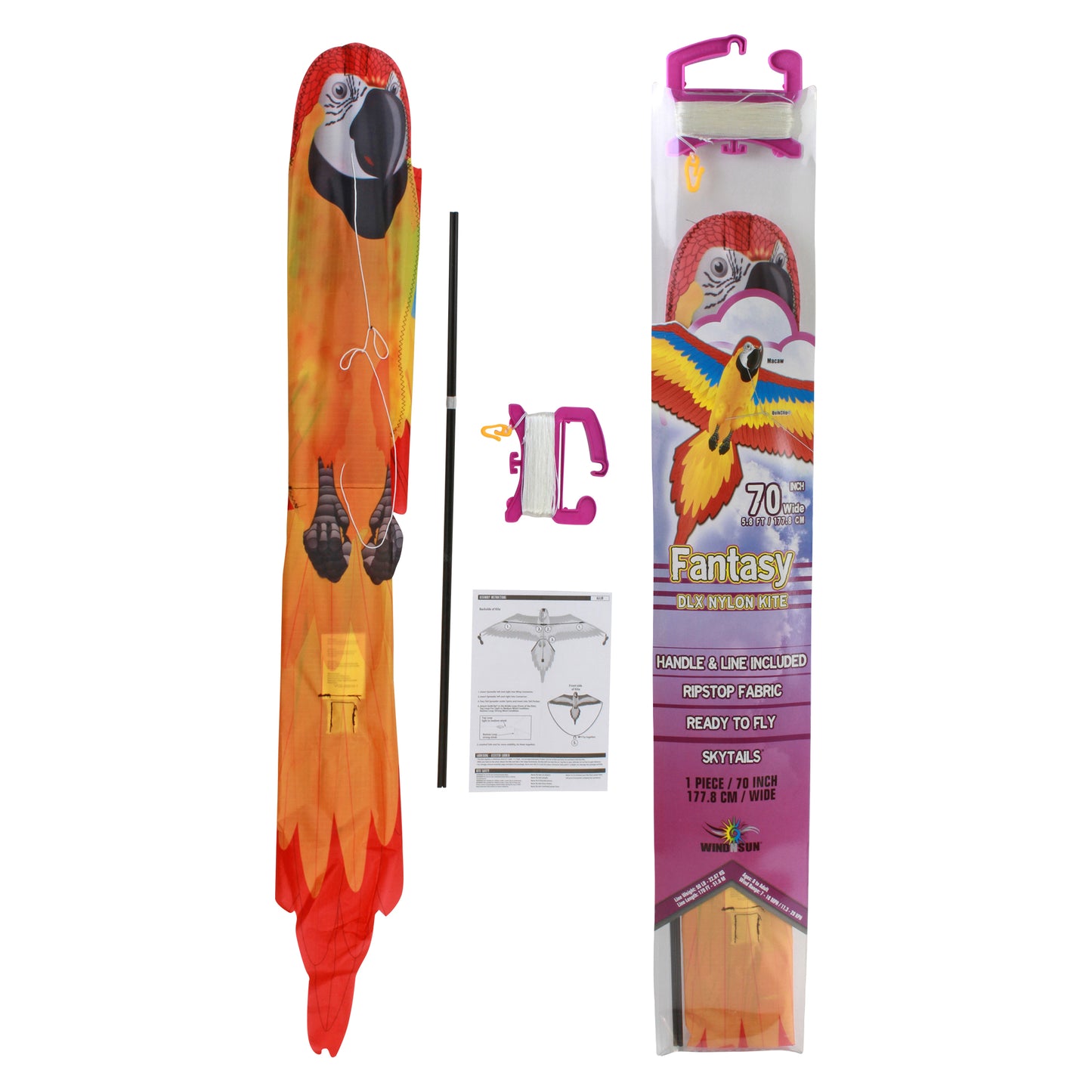 windnsun fantasyfliers red macaw nylon kite package