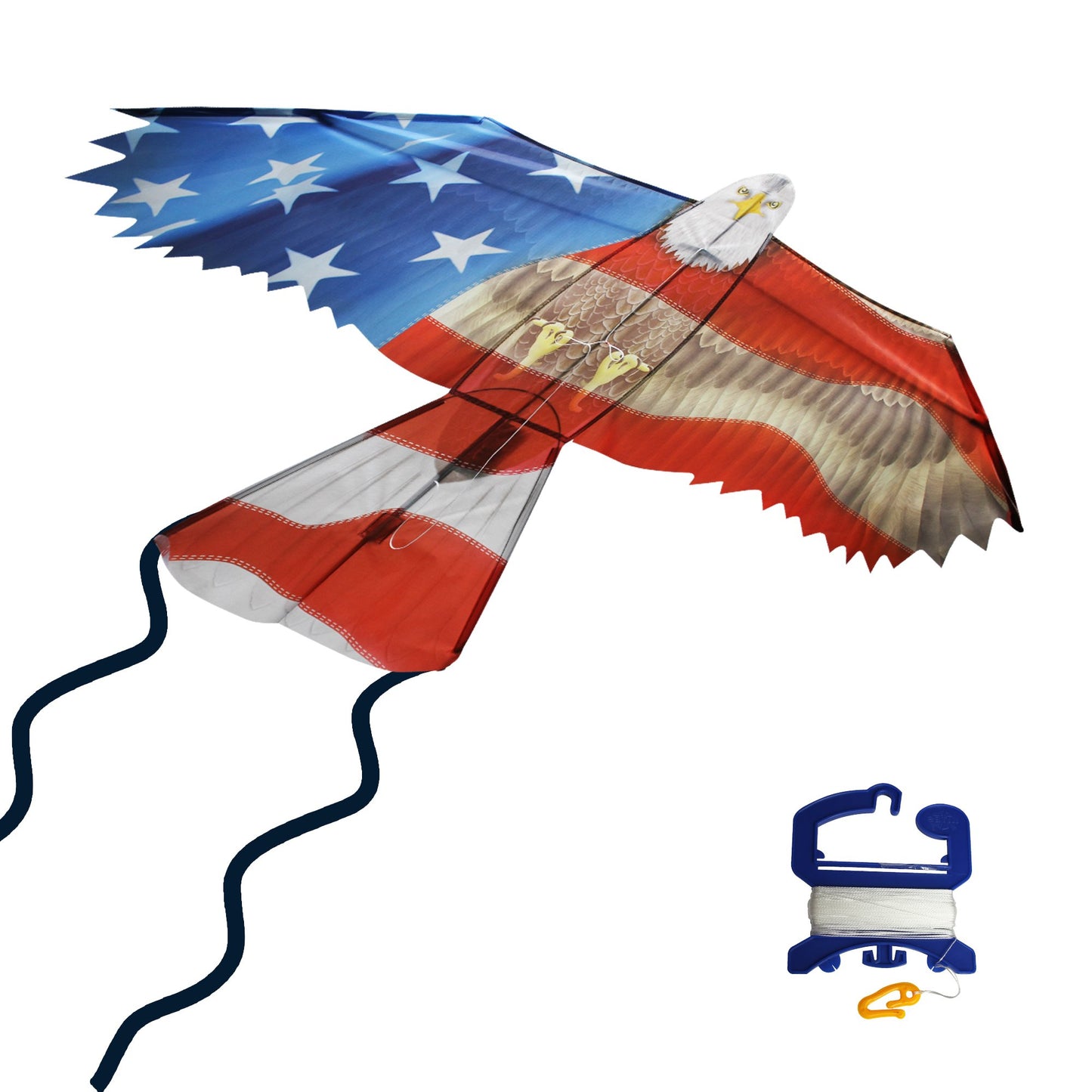 WindNSun Patriotic Eagle 70" and USA Flag 48" Nylon Kite Bundle photo showing handle