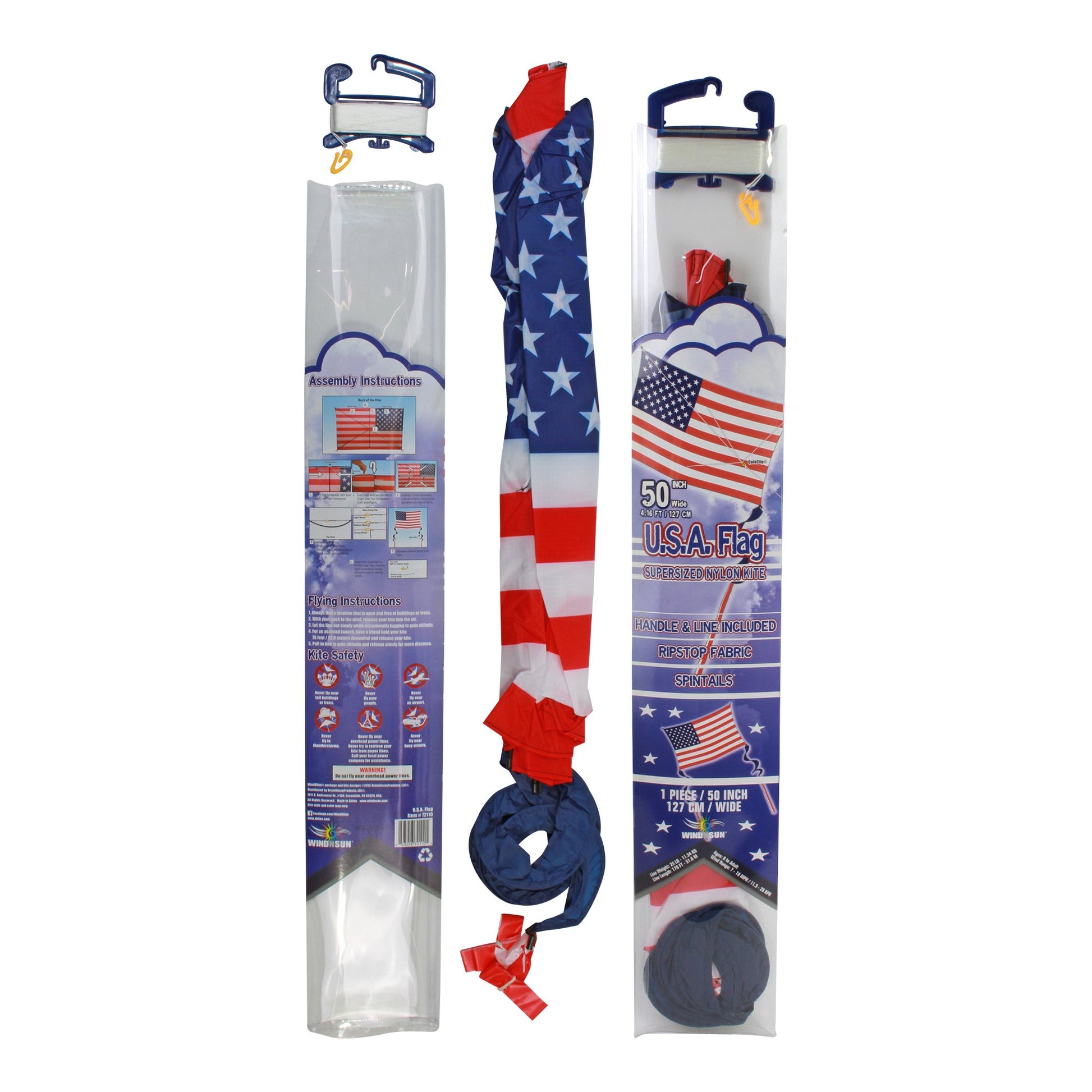 WindNSun Patriotic Eagle 70" and USA Flag 48" Nylon Kite Bundle packaging and contents