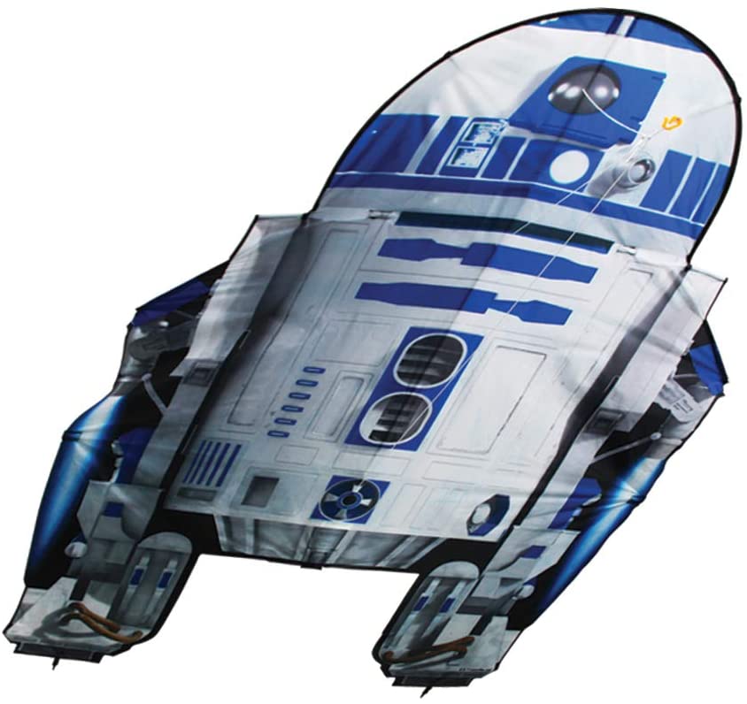A photo of a WindNSun Supersized R2-D2 Kite from a low angle