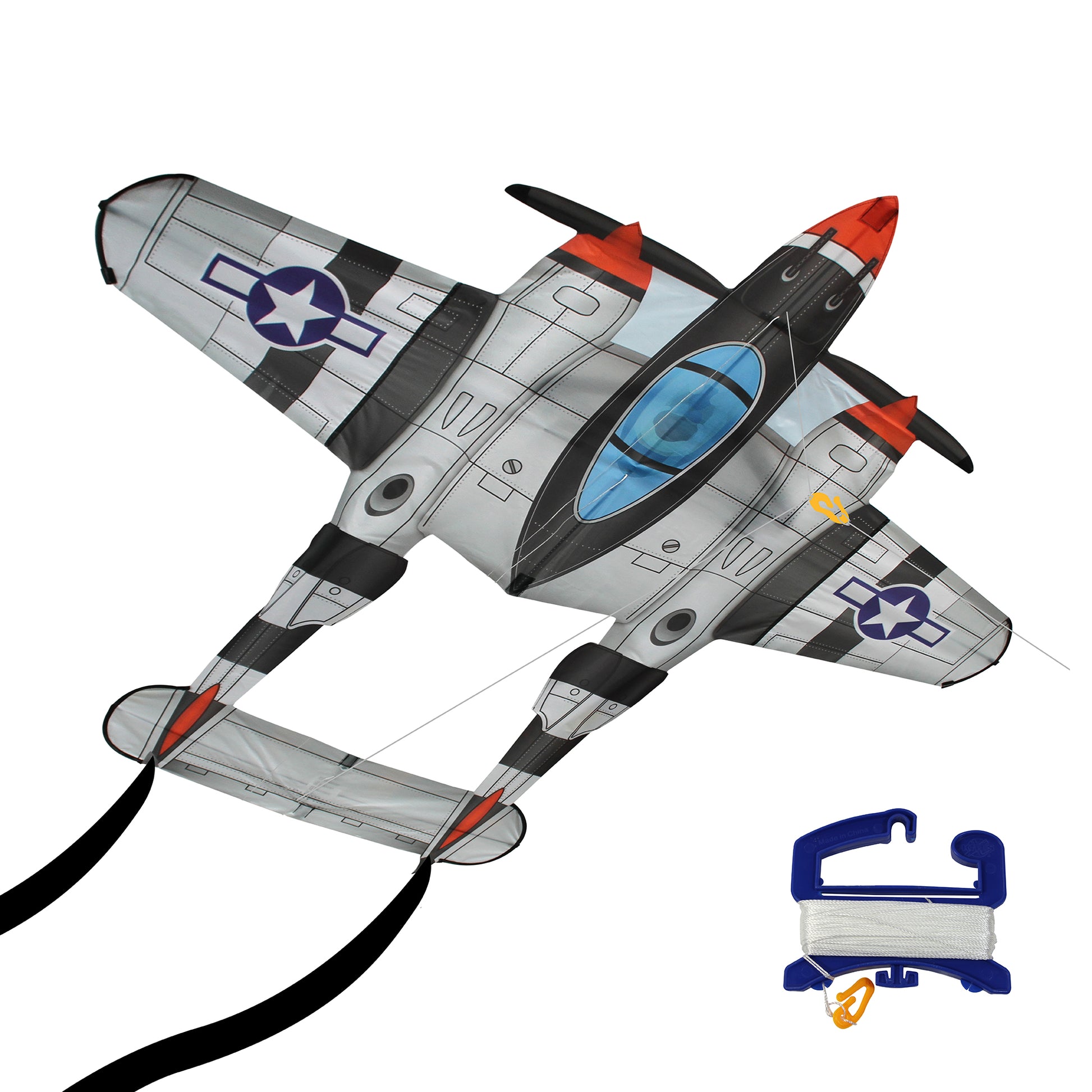 WindNSun SuperSize Ultra P-38 Lightning Ripstop Nylon Airplane Kite  shown with handle