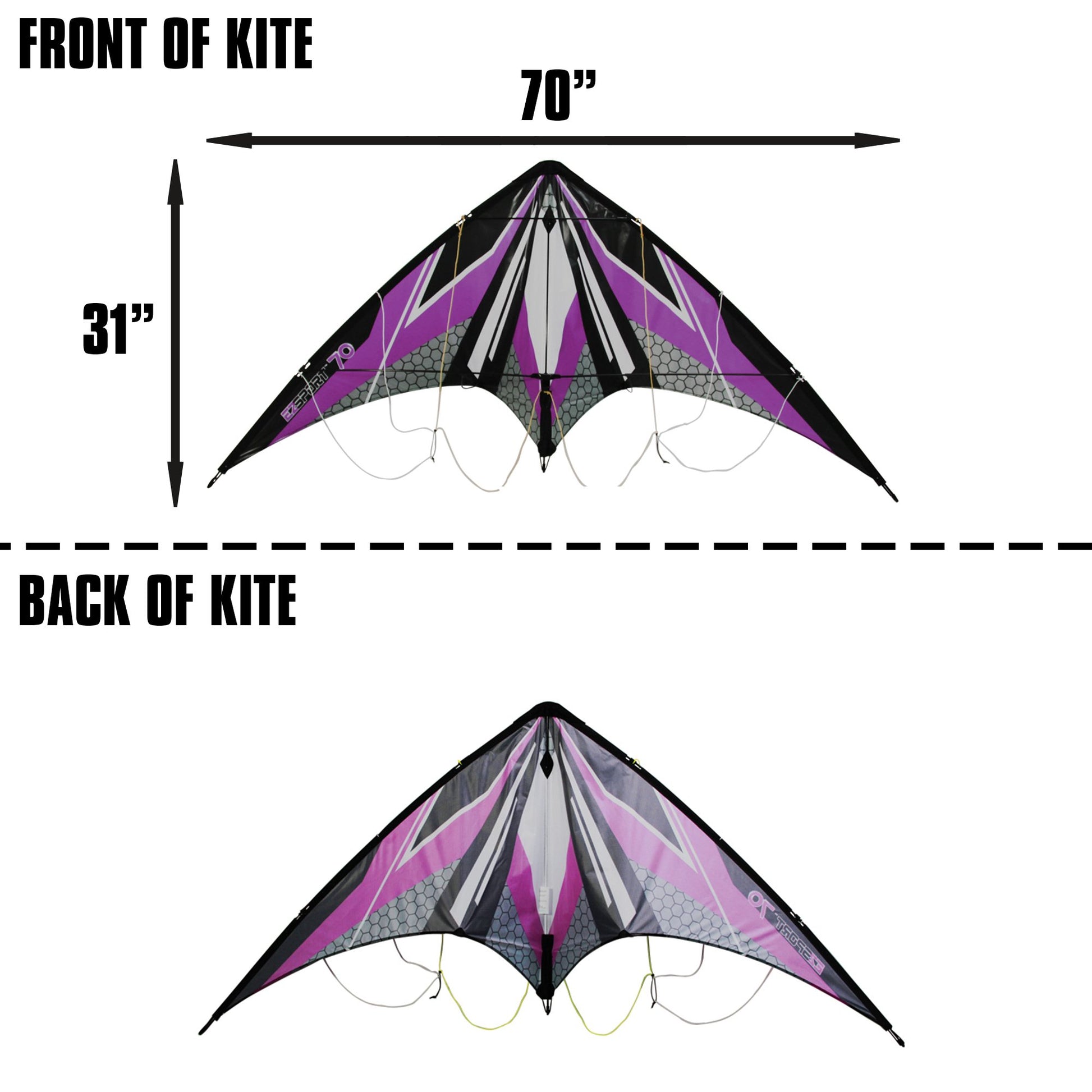 WindNSun EZ Sport 70 Dual Control Sport Kite Purple Hexagon Nylon Kite dimensions
