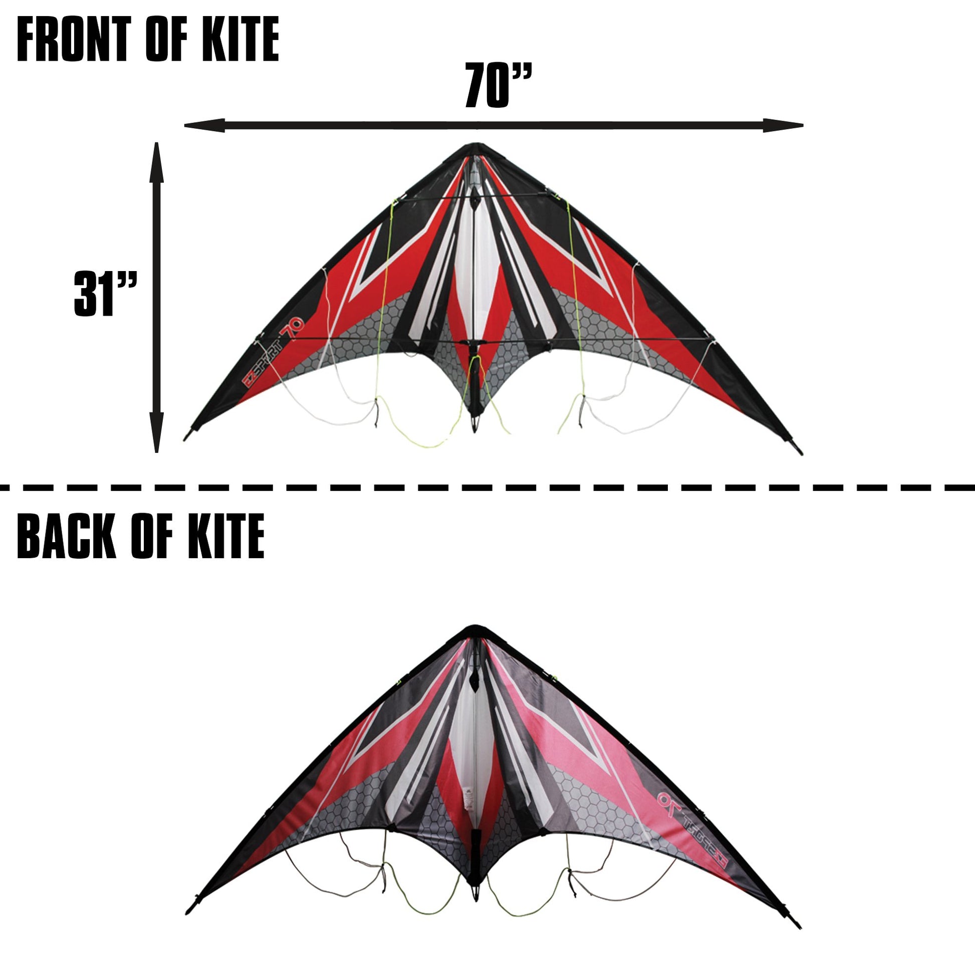 WindNSun EZ Sport 70 Dual Control Sport Kite Red Hexagon Nylon Kite dimensions