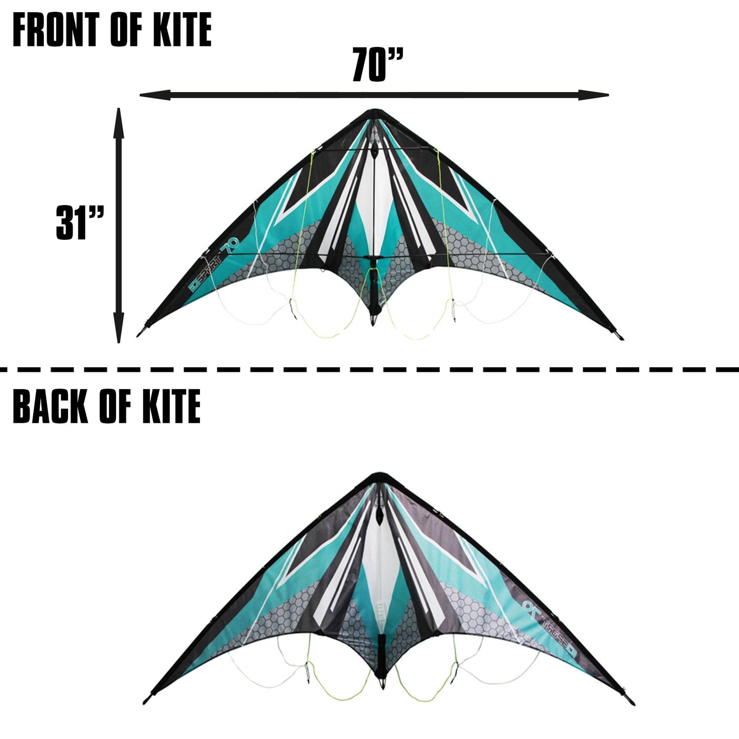 WindNSun EZ Sport 70 Dual Control Sport Kite Teal Hexagon Nylon Kite dimensions