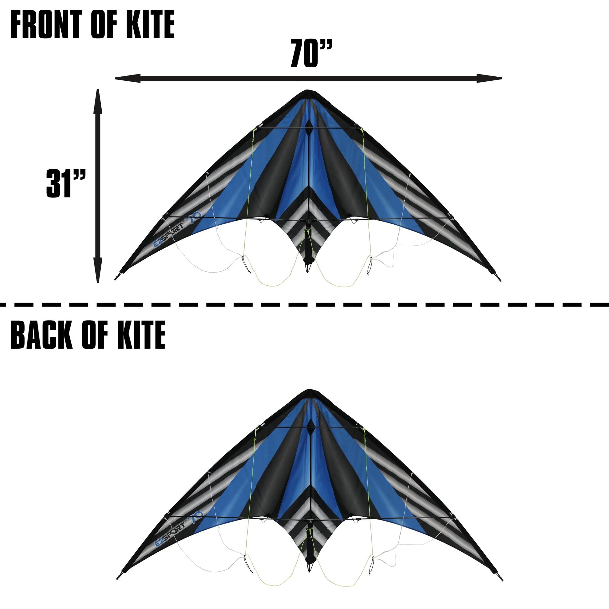 WindNSun EZ Sport 70 Dual Control Sport Kite Blue Stripe Nylon Kite dimensions