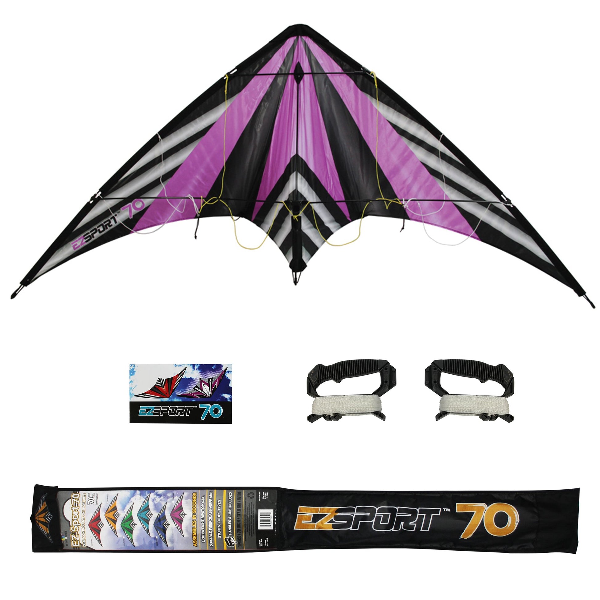 WindNSun EZ Sport 70 Dual Control Sport Kite Purple Stripe Nylon Kite photo showing handle