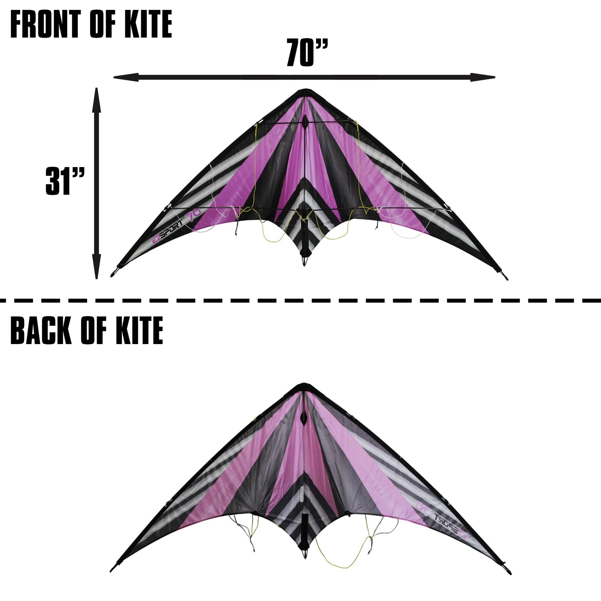 WindNSun EZ Sport 70 Dual Control Sport Kite Purple Stripe Nylon Kite dimensions