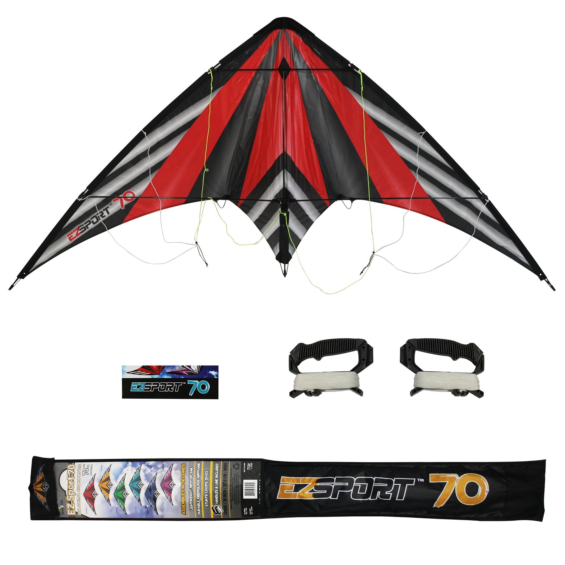 WindNSun EZ Sport 70 Dual Control Sport Kite Red Stripe Nylon Kite photo showing handle