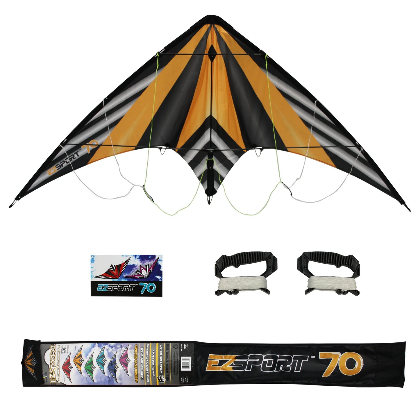 WindNSun EZ Sport 70 Dual Control Sport Kite Yellow Stripe Nylon Kite photo showing handle