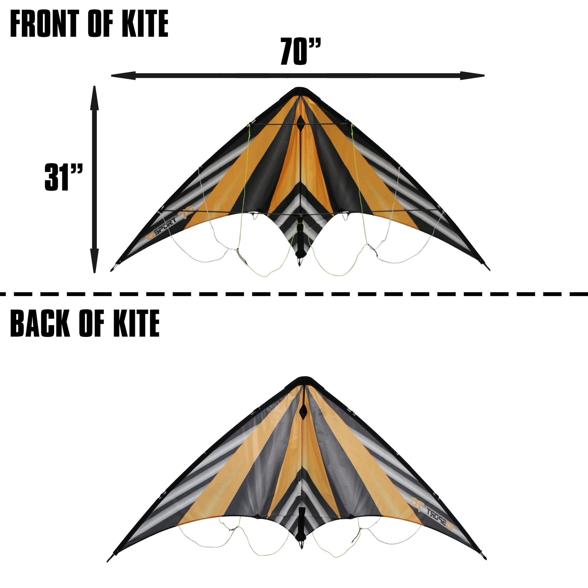 WindNSun EZ Sport 70 Dual Control Sport Kite Yellow Stripe Nylon Kite dimensions