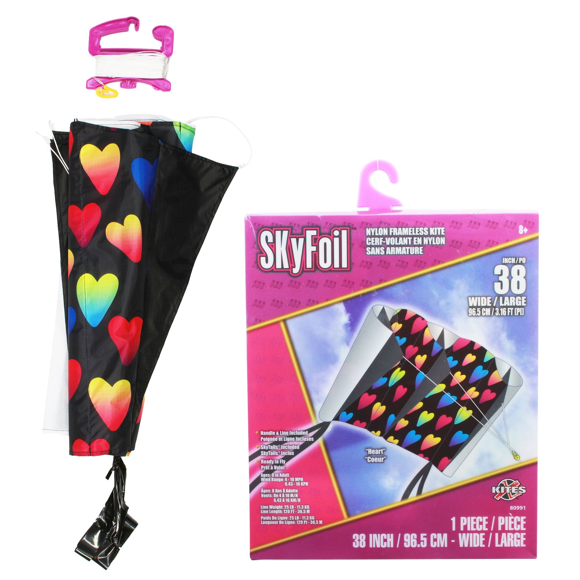 X Kites SkyFoil Hearts Nylon Kite packaging and contents