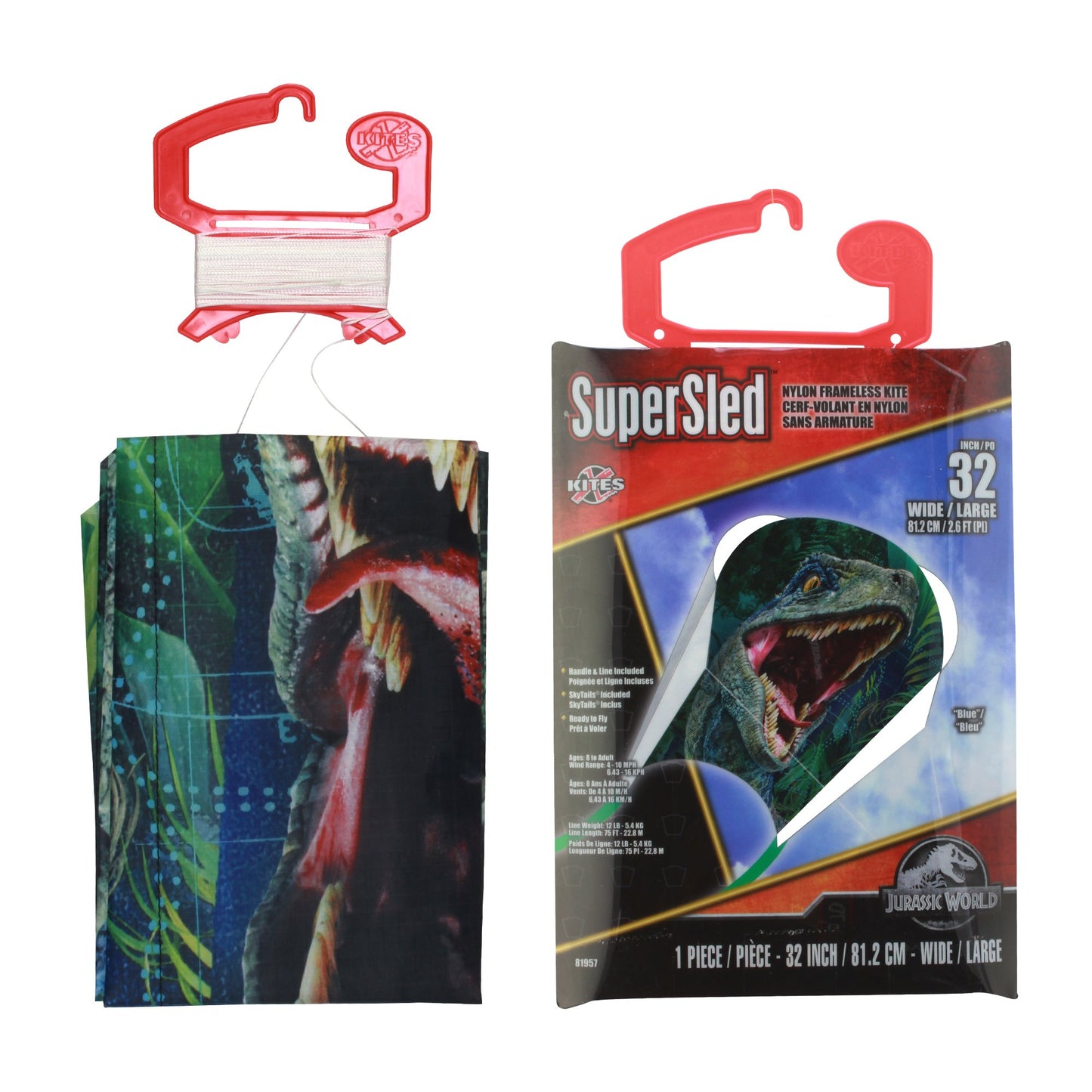 X Kites SuperSled Jurassic World Nylon Kite packaging and contents
