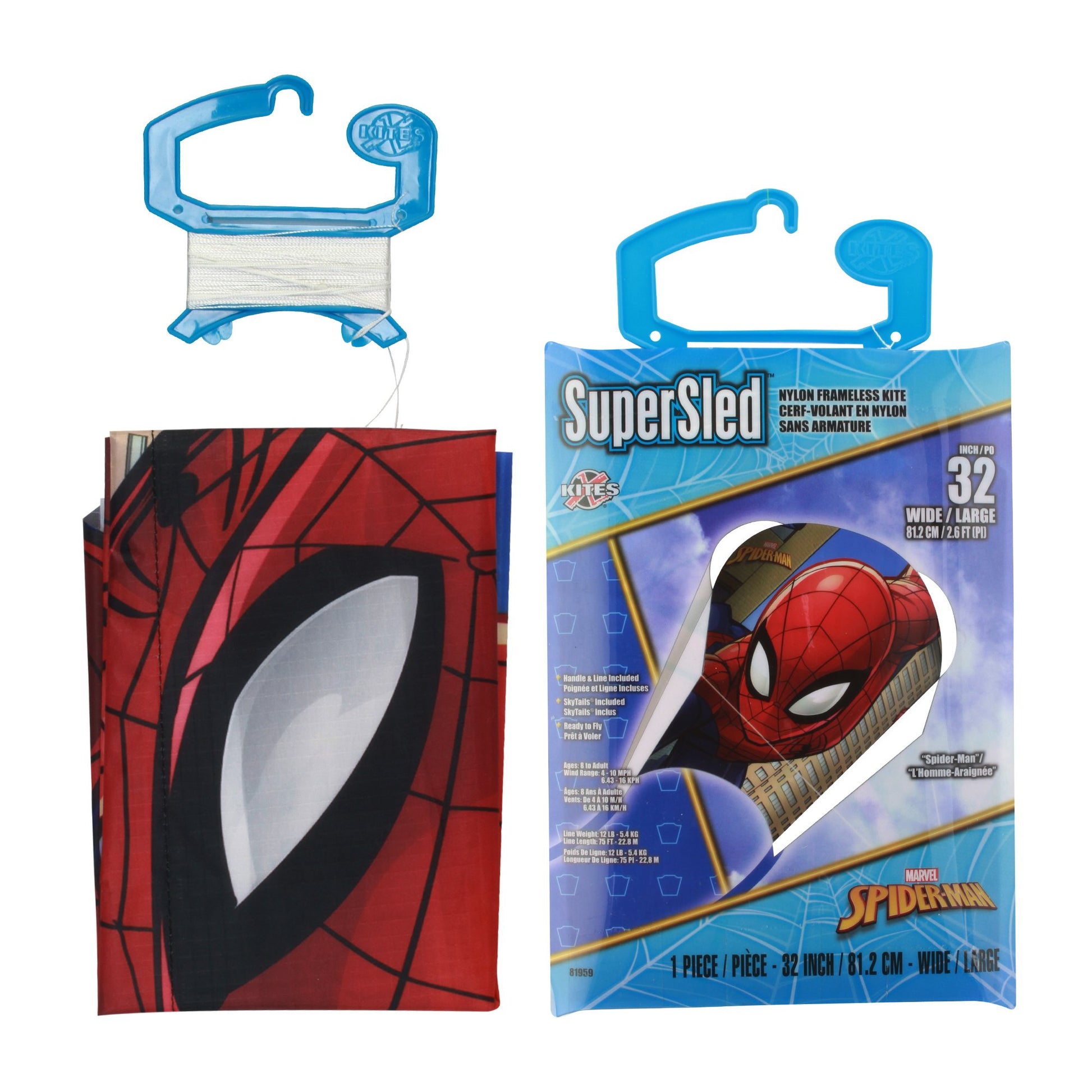 X Kites SuperSled Spider-Man Nylon Kite packaging and contents