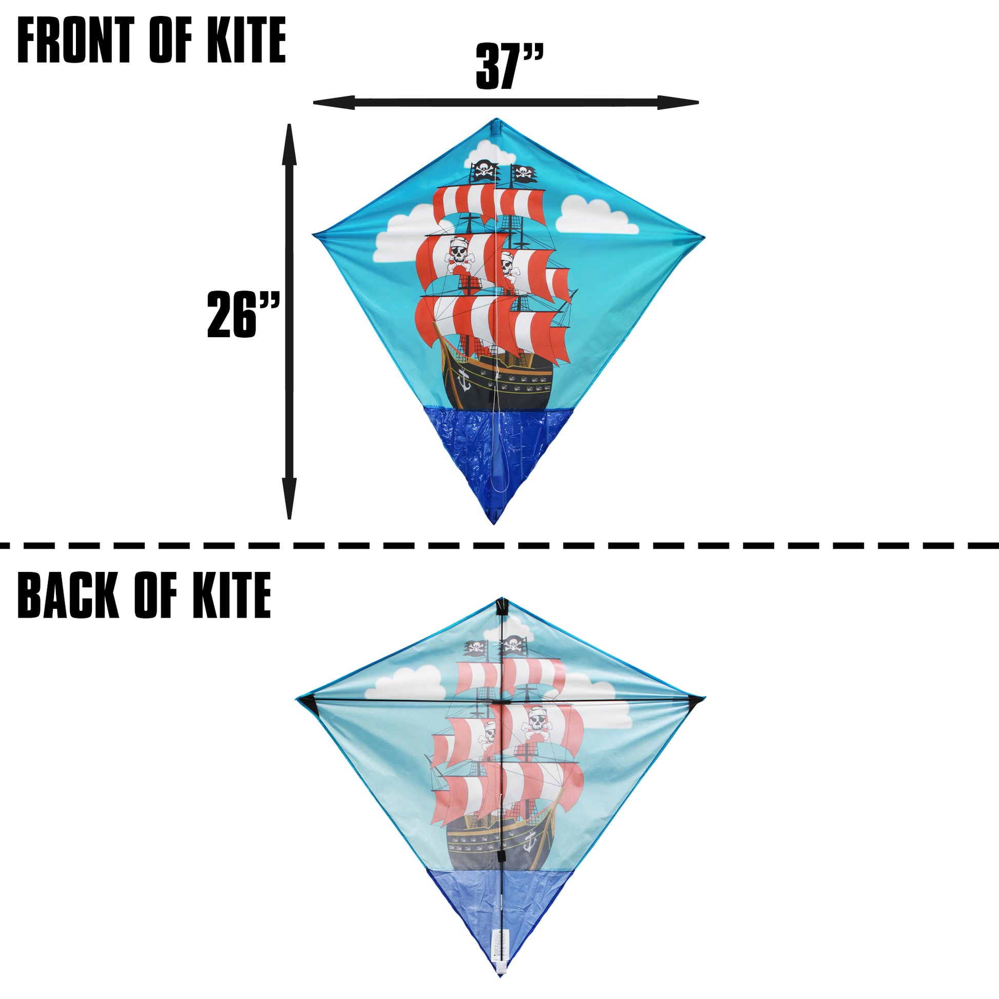 X Kites StratoKite PirateShip Nylon Deluxe Tail Diamond Kite Product Dimensions 37 inches wide by 26 inches tall