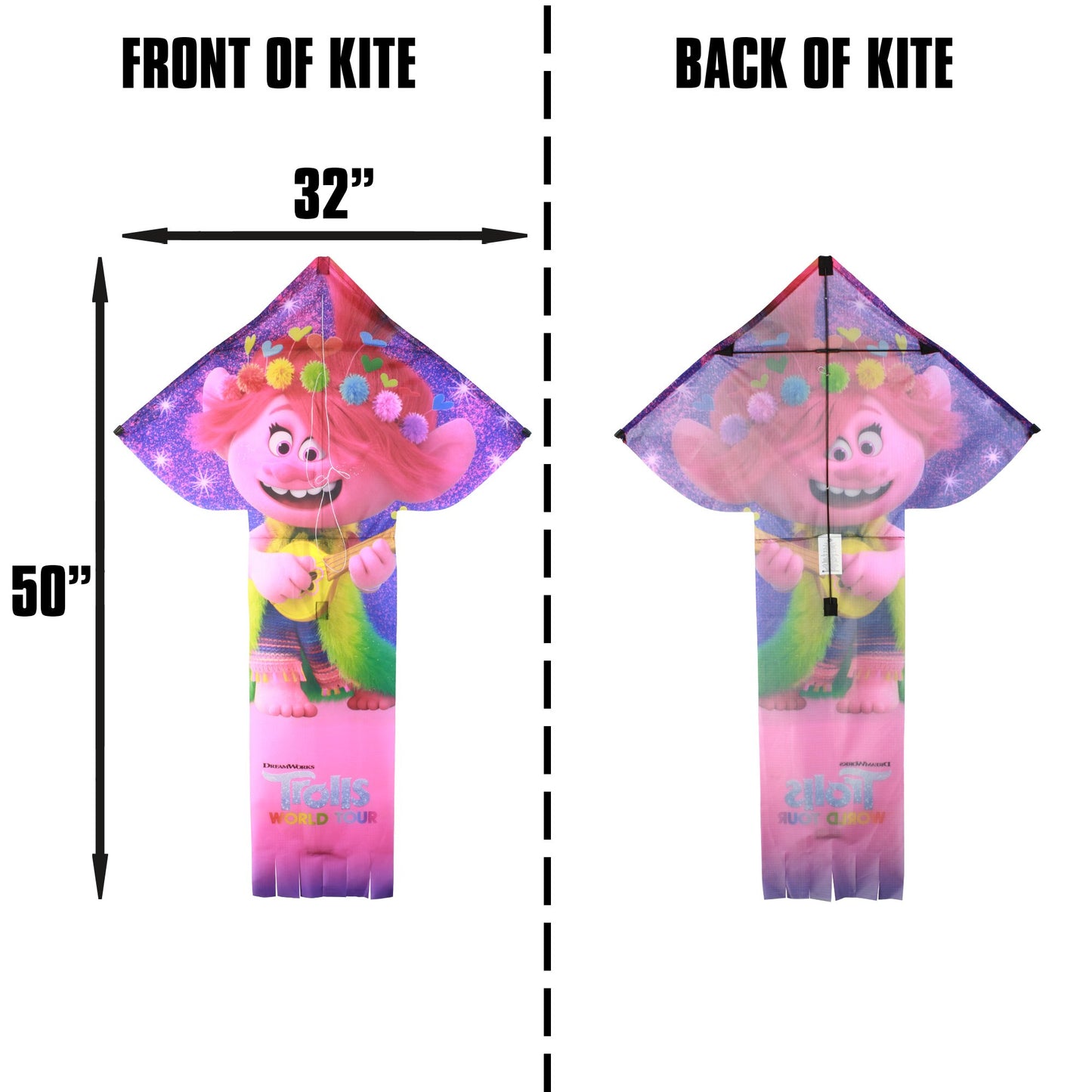 X Kites Skyflier 50 Trolls Poppy Nylon Kite dimensions